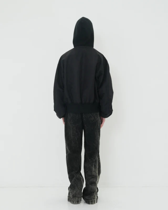Tamme・タム - ナイロンジャケット NOTCHED LAPEL HOOD MA-1 / BLACK