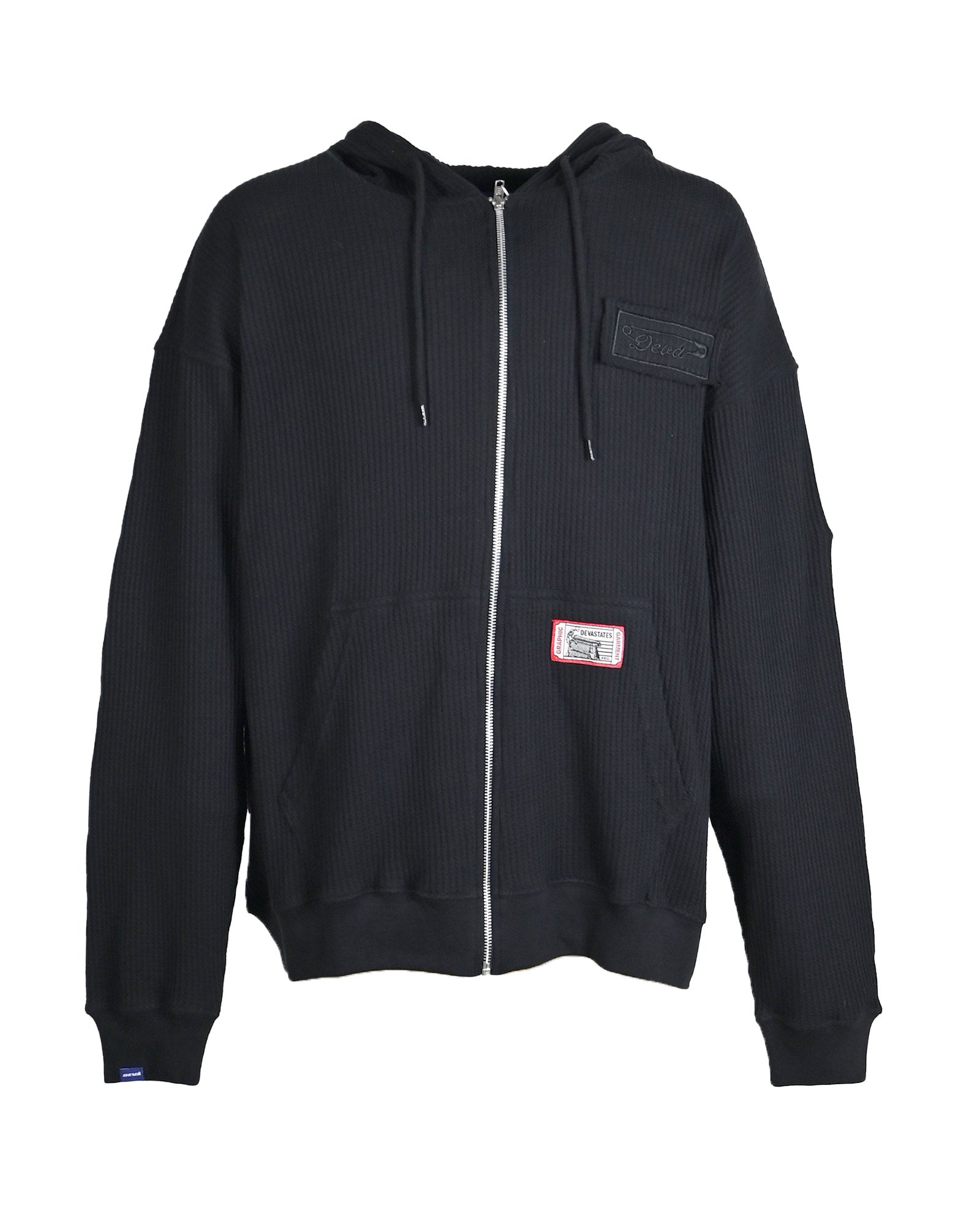 WAFFLE KNIT ZIP-UP HOODIE - CROSS / BLACK