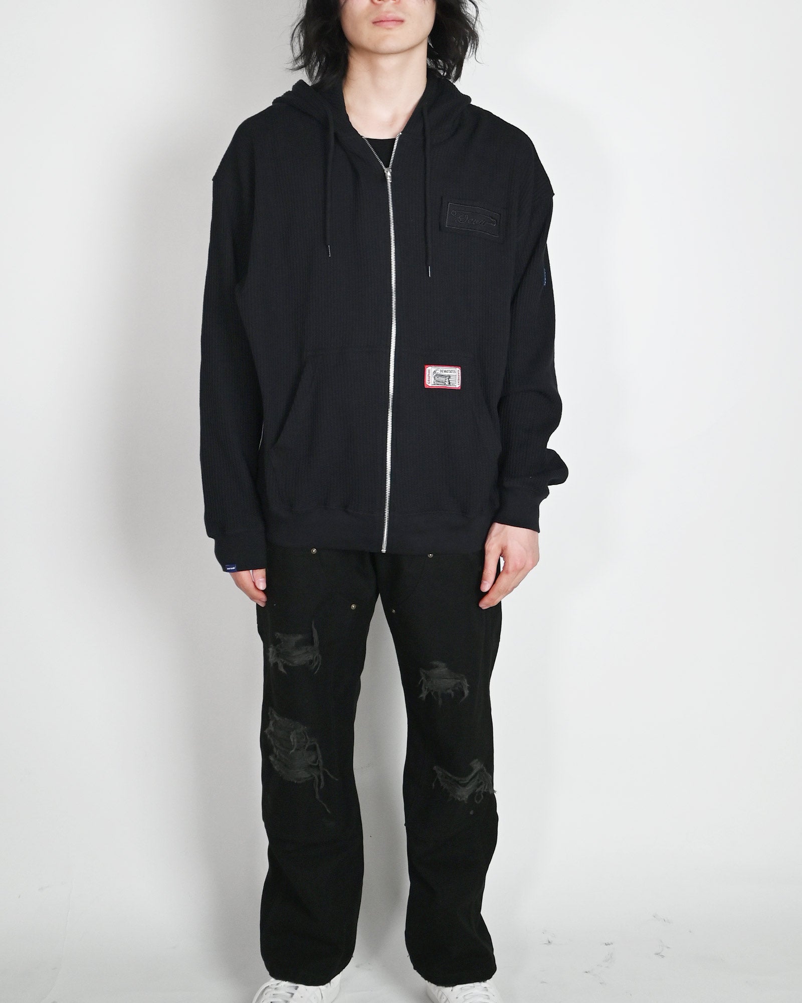 DEVA STATES・ディーヴァ ステイツ - パーカー・フーディ WAFFLE KNIT ZIP-UP HOODIE - CROSS / BLACK