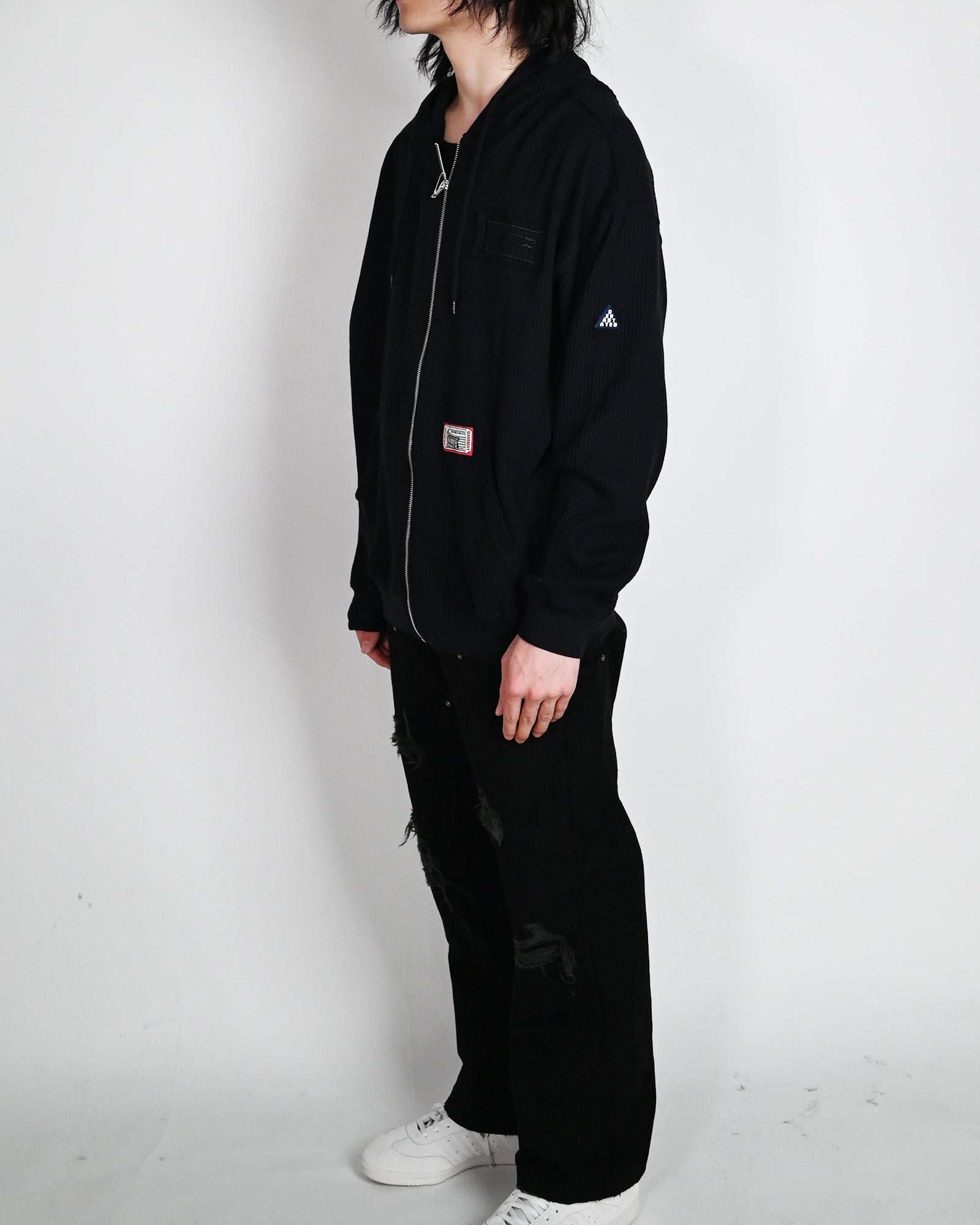 DEVA STATES・ディーヴァ ステイツ - パーカー・フーディ WAFFLE KNIT ZIP-UP HOODIE - CROSS / BLACK