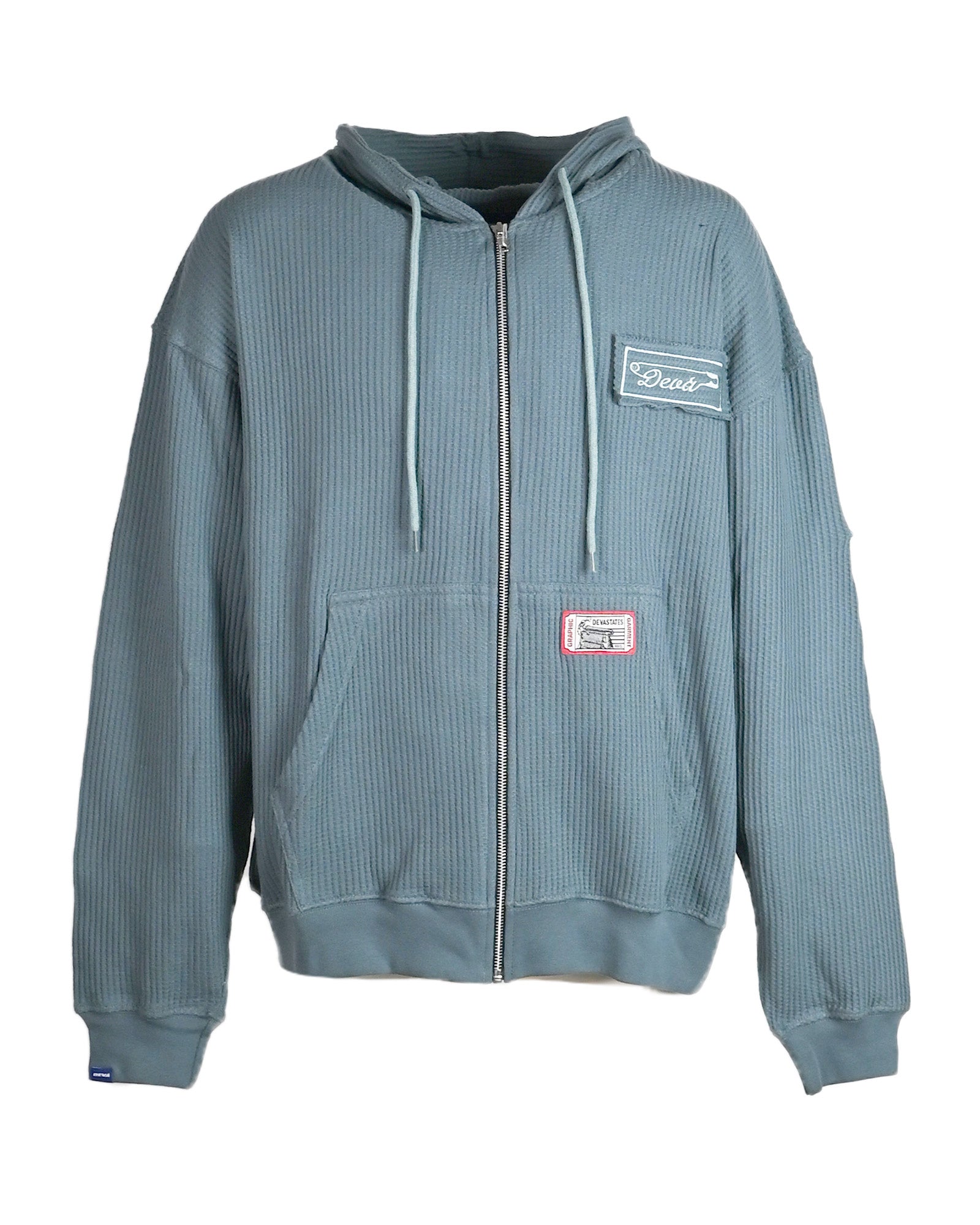 WAFFLE KNIT ZIP-UP HOODIE - CROSS / BLUE