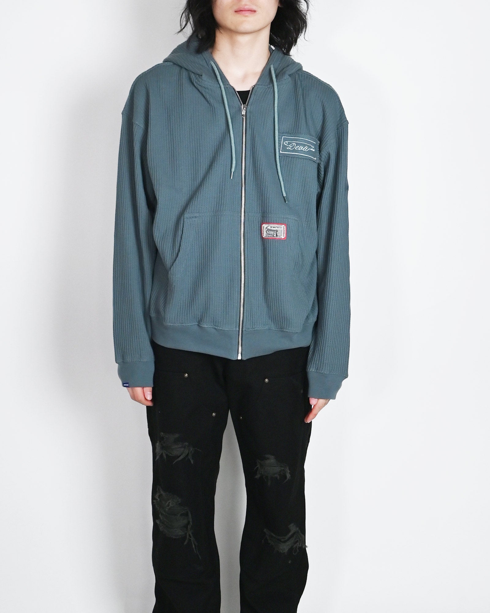 DEVA STATES・ディーヴァ ステイツ - パーカー・フーディ WAFFLE KNIT ZIP-UP HOODIE - CROSS / BLUE