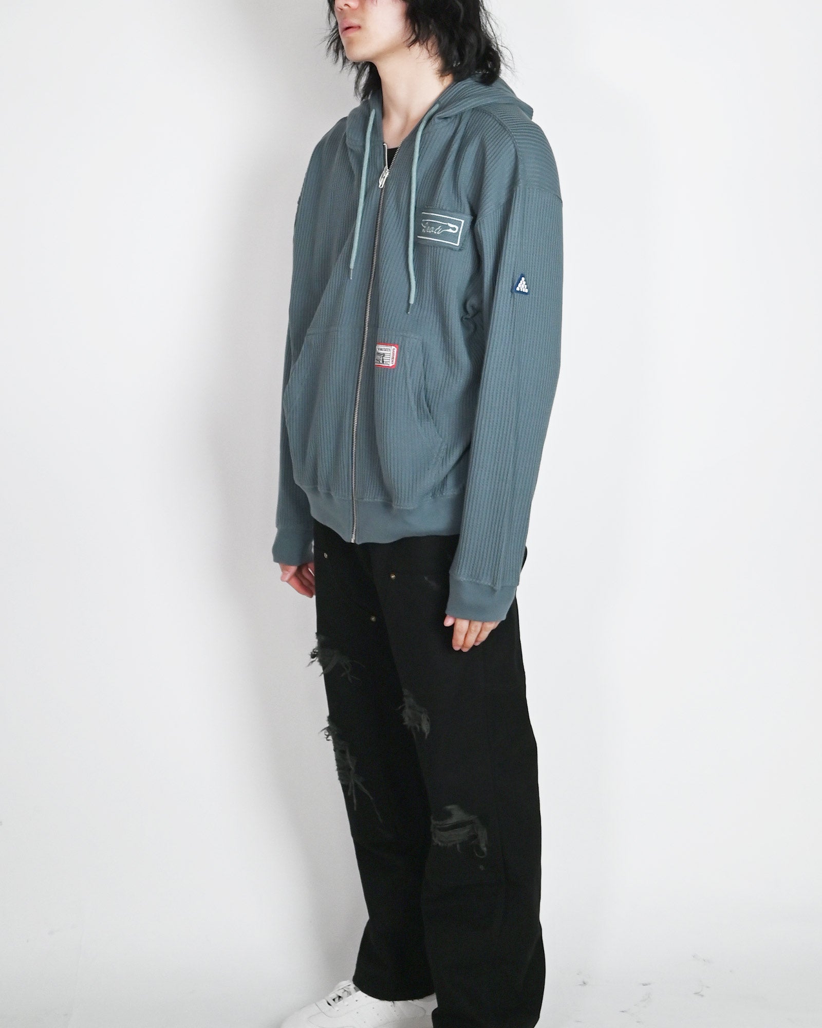 DEVA STATES・ディーヴァ ステイツ - パーカー・フーディ WAFFLE KNIT ZIP-UP HOODIE - CROSS / BLUE