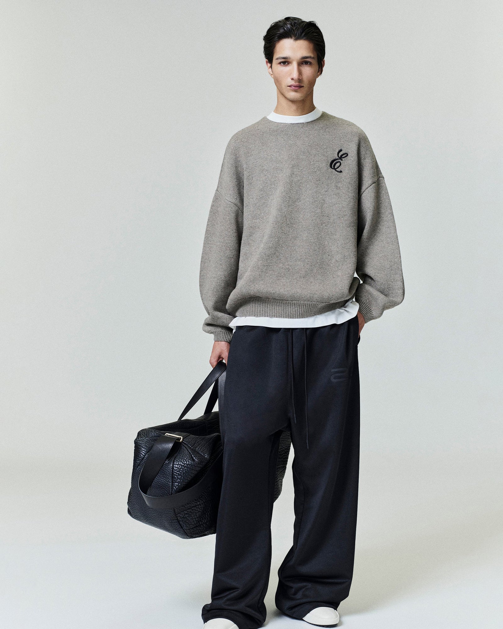 ESSENTIALS・essentials -  EMBROIDERED MERINO CREWNECK SWEATER
 / HOMESTEAD HEATHER
