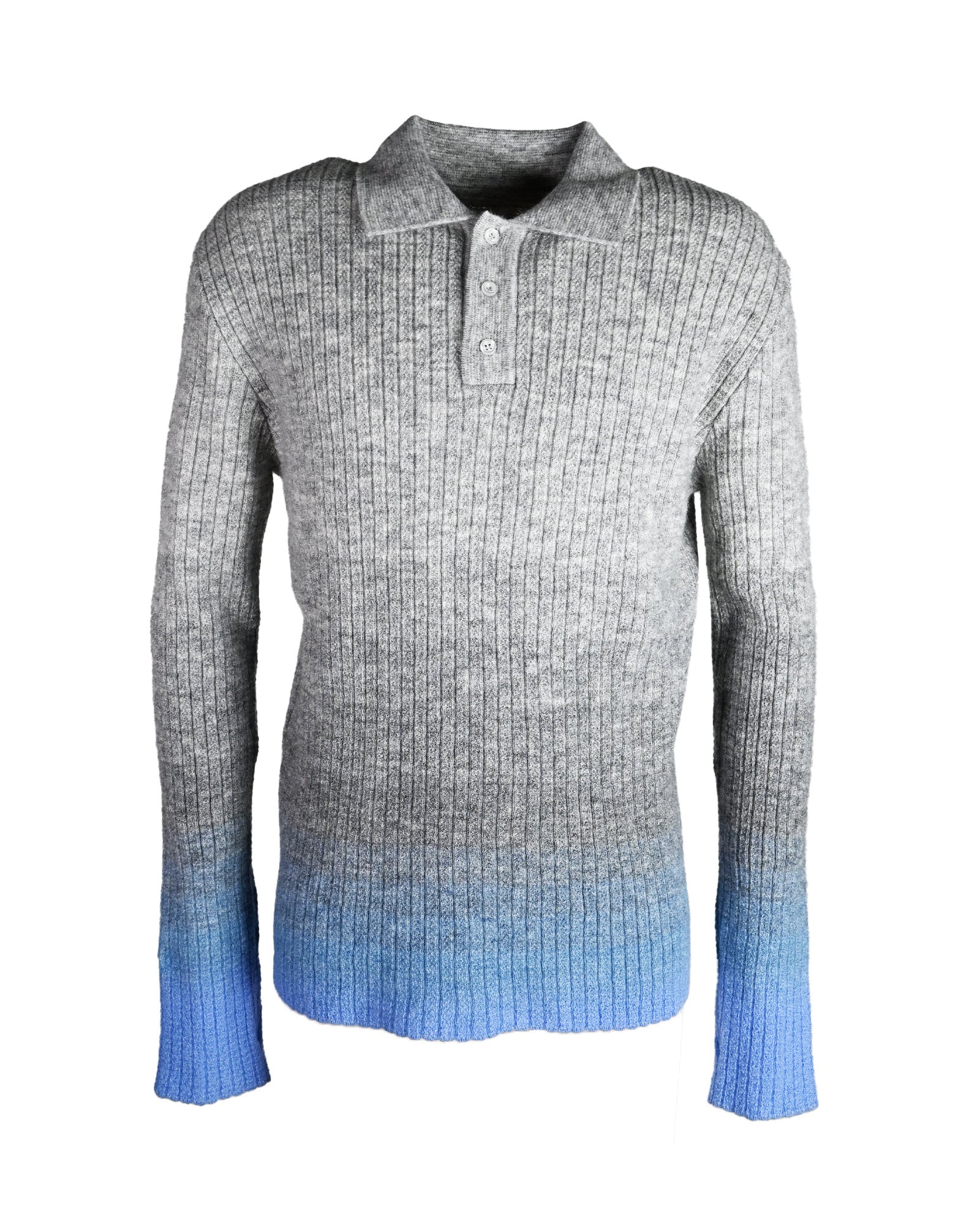 UNISEX THIN GRADIENT POLO KNIT / GREY BLUE