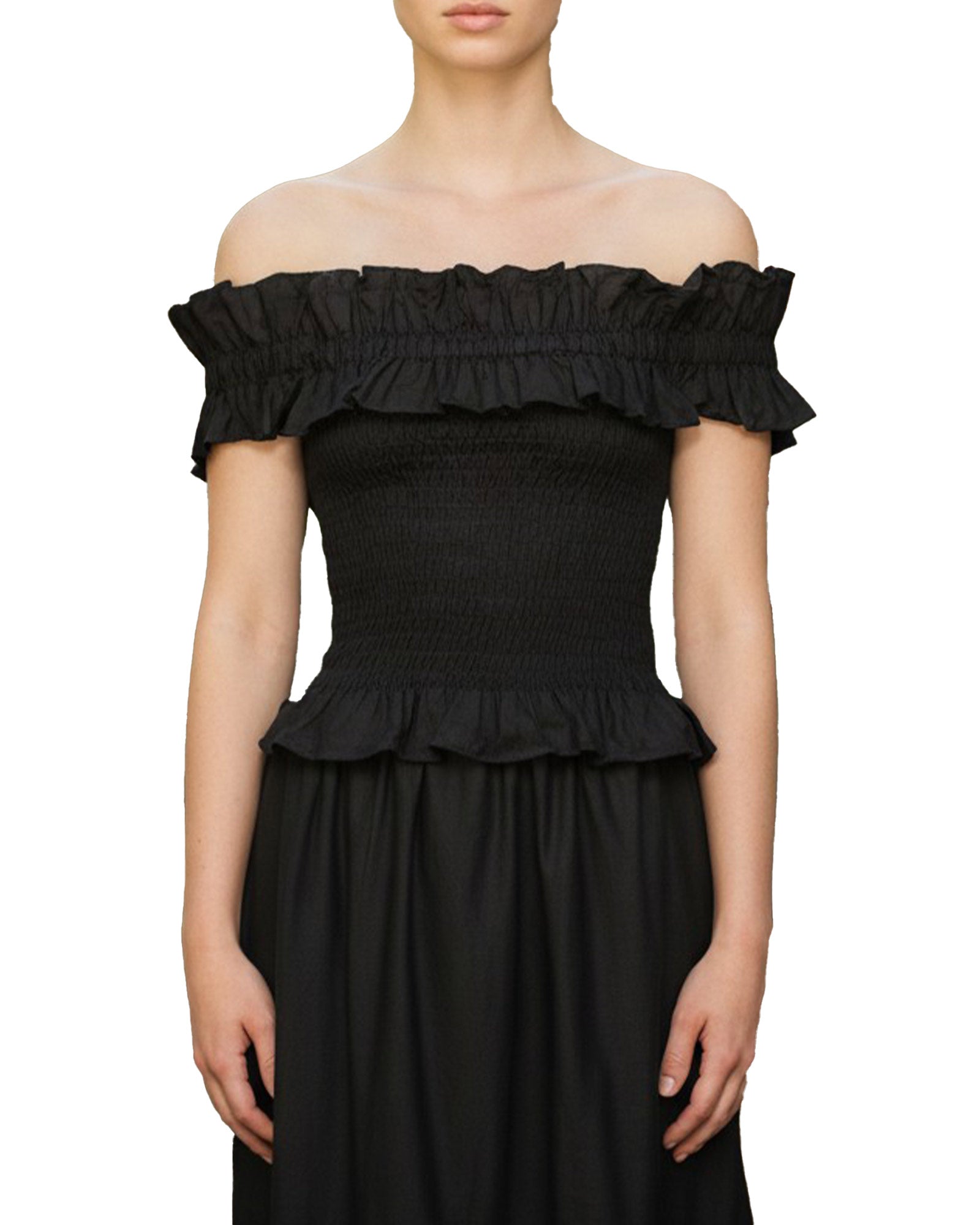 GANNI・Gunny -  Cotton Poplin Off-shoulder Smock Top / BLACK