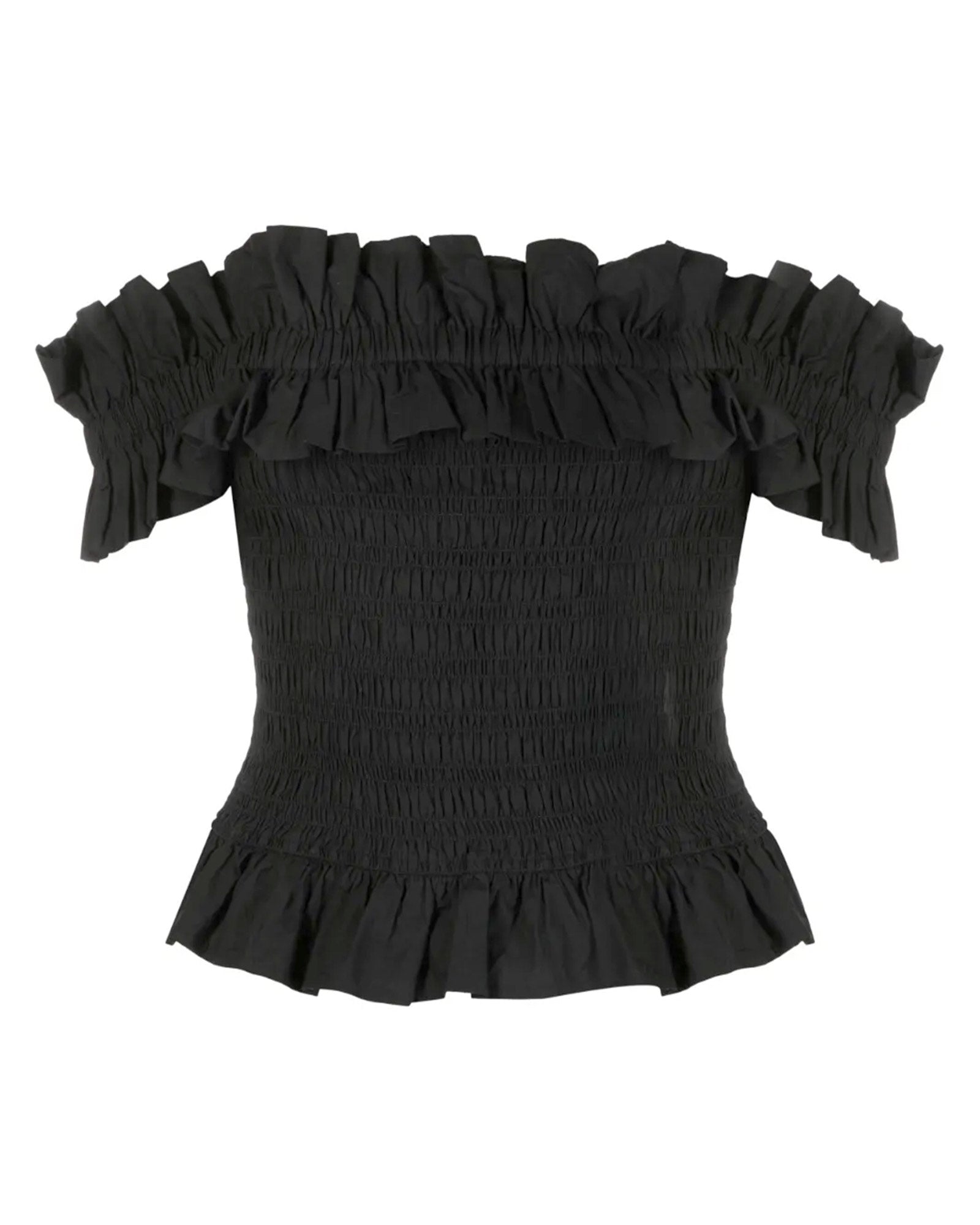 Cotton Poplin Off-shoulder Smock Top / BLACK