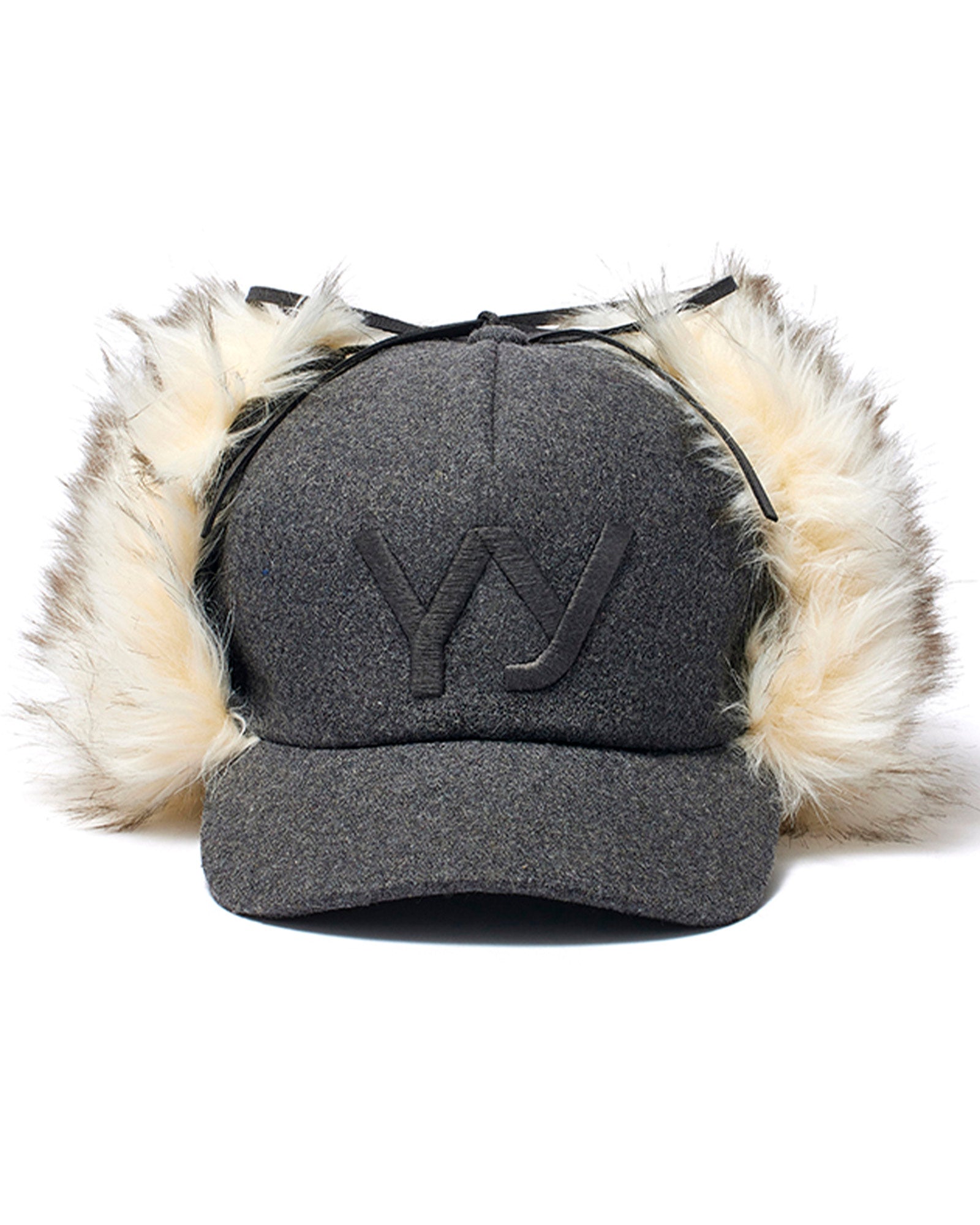 FAUX FUR EARFLAP CAP / GRAY