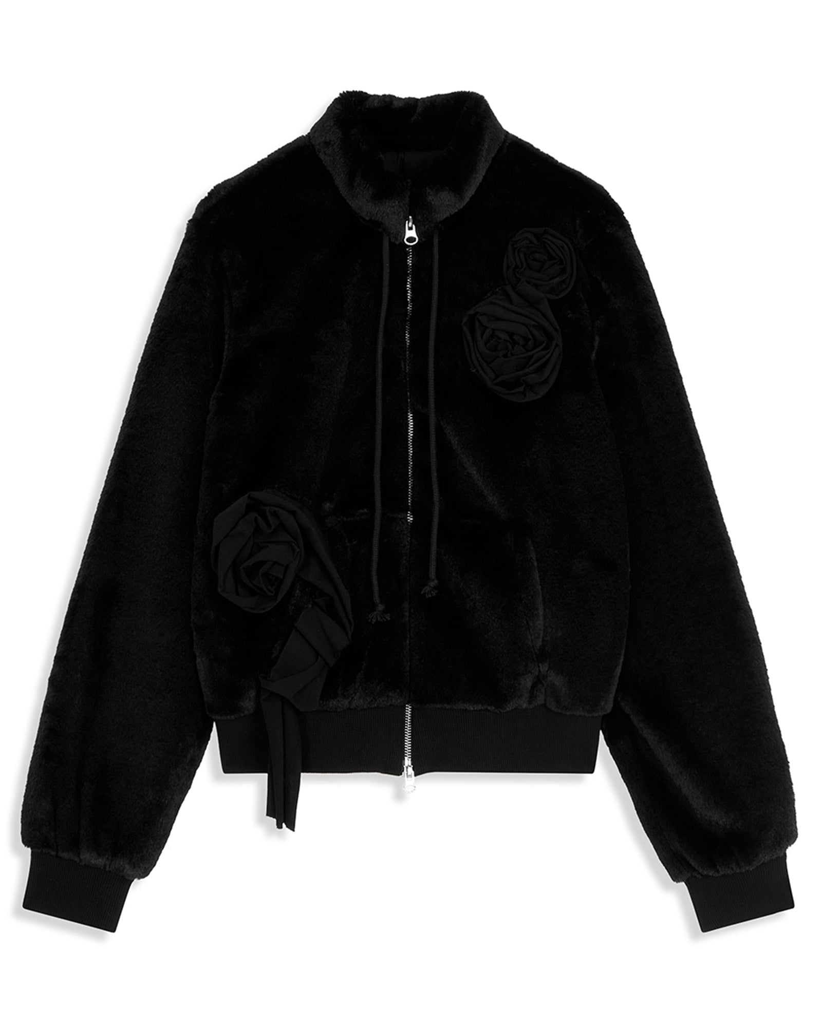 FLEECE APPLIQUÉ ZIPUP JACKET / BLACK