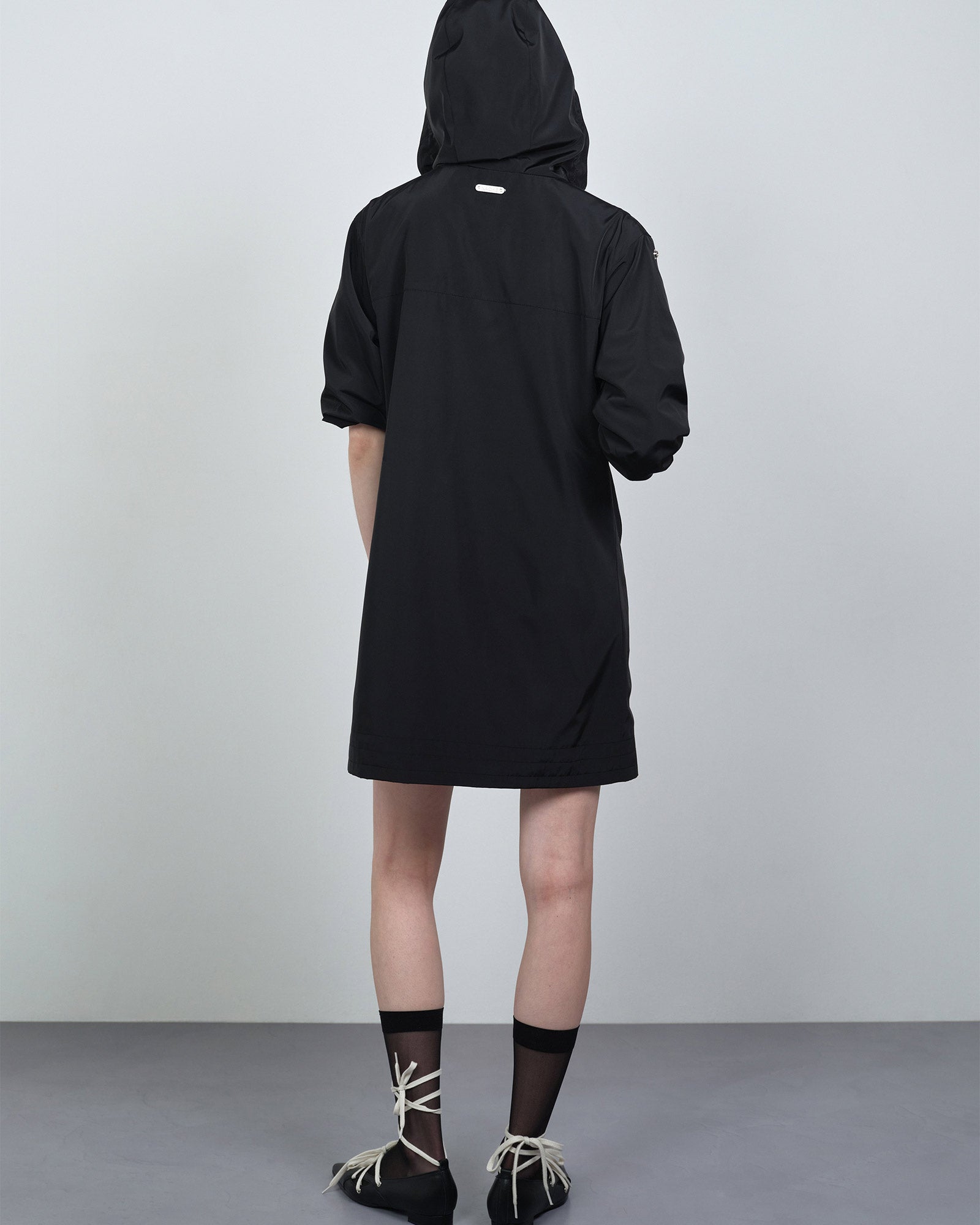 NACHE・Nache -  FOLDED POCKET HOODIE DRESS / BLACK