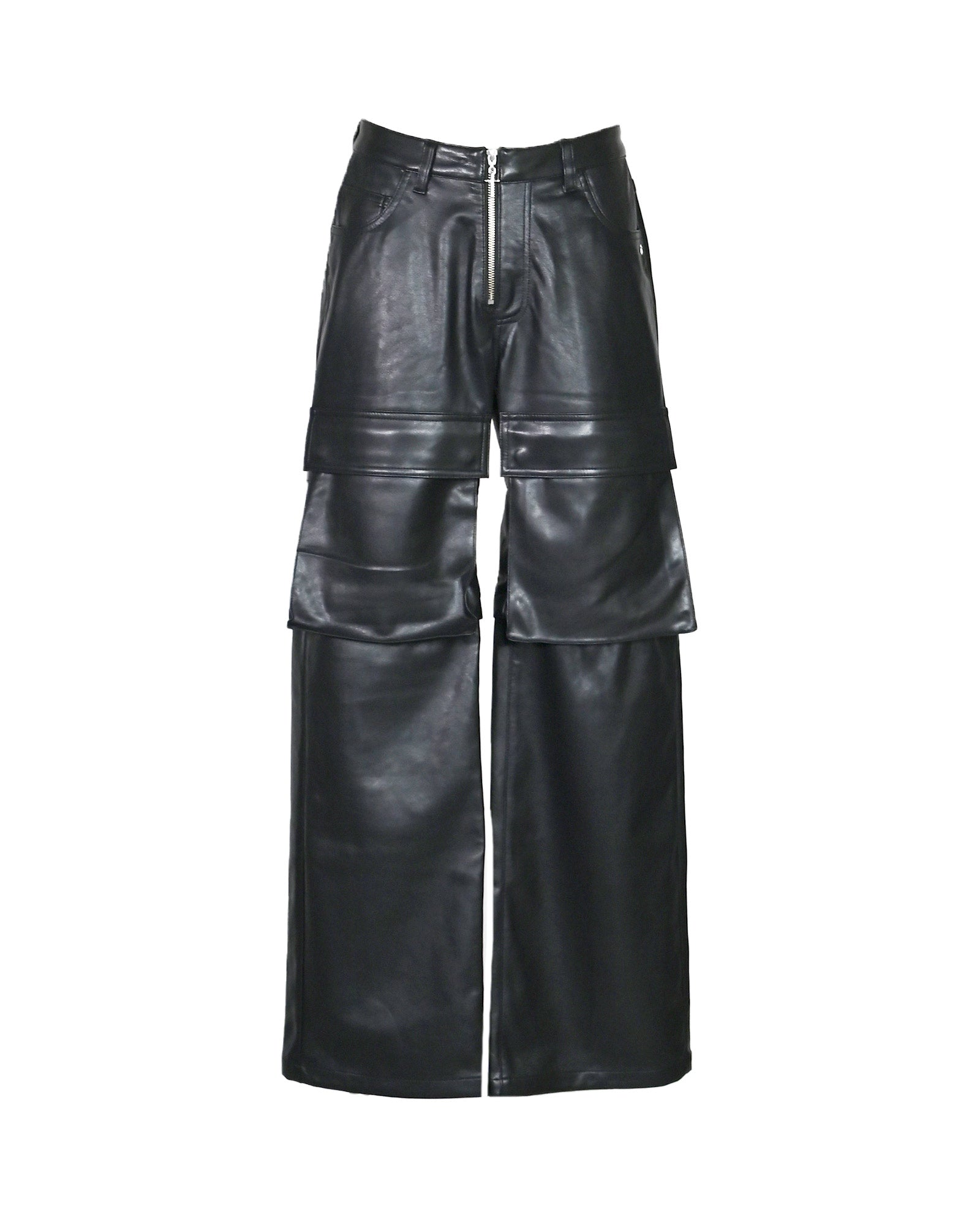 FAUX LEATHER CARGO PANTS V2  / BLACK