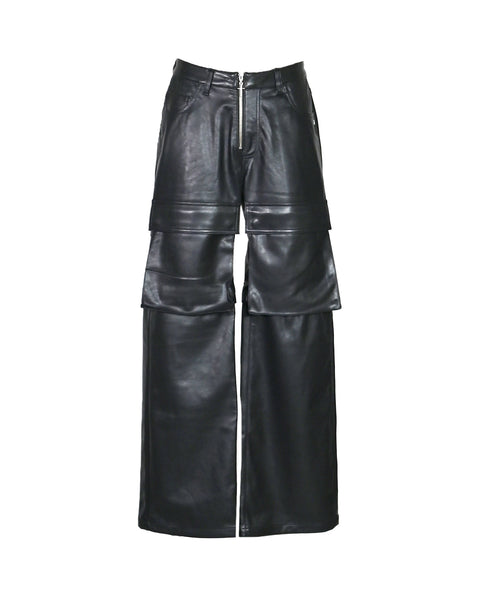 FAUX LEATHER CARGO PANTS V2 / BLACK | detail-online-store