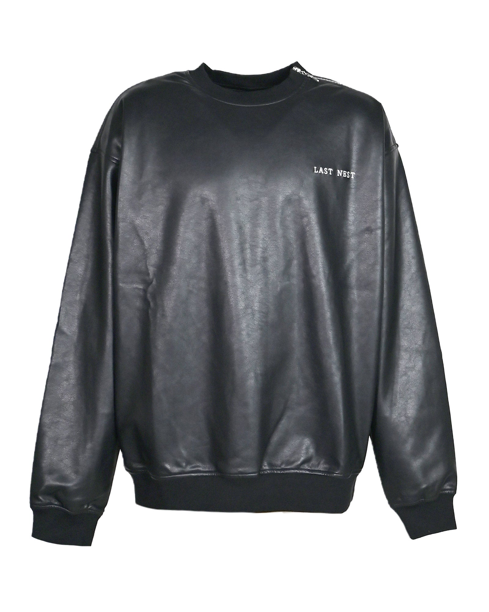 FAUX LEATHER CREWNECK / BLACK