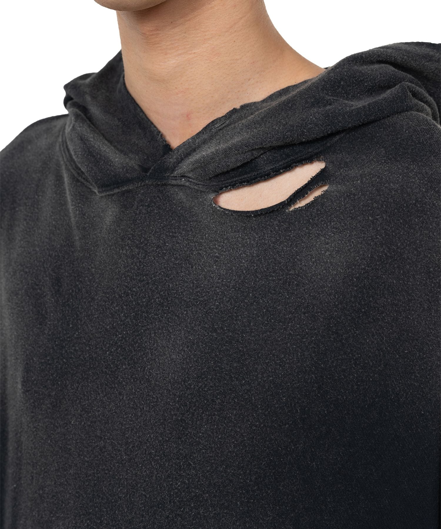 KAMIYA・Kamiya -  DISTRESSED LIGHTWEIGHT HOODIE / BLACK