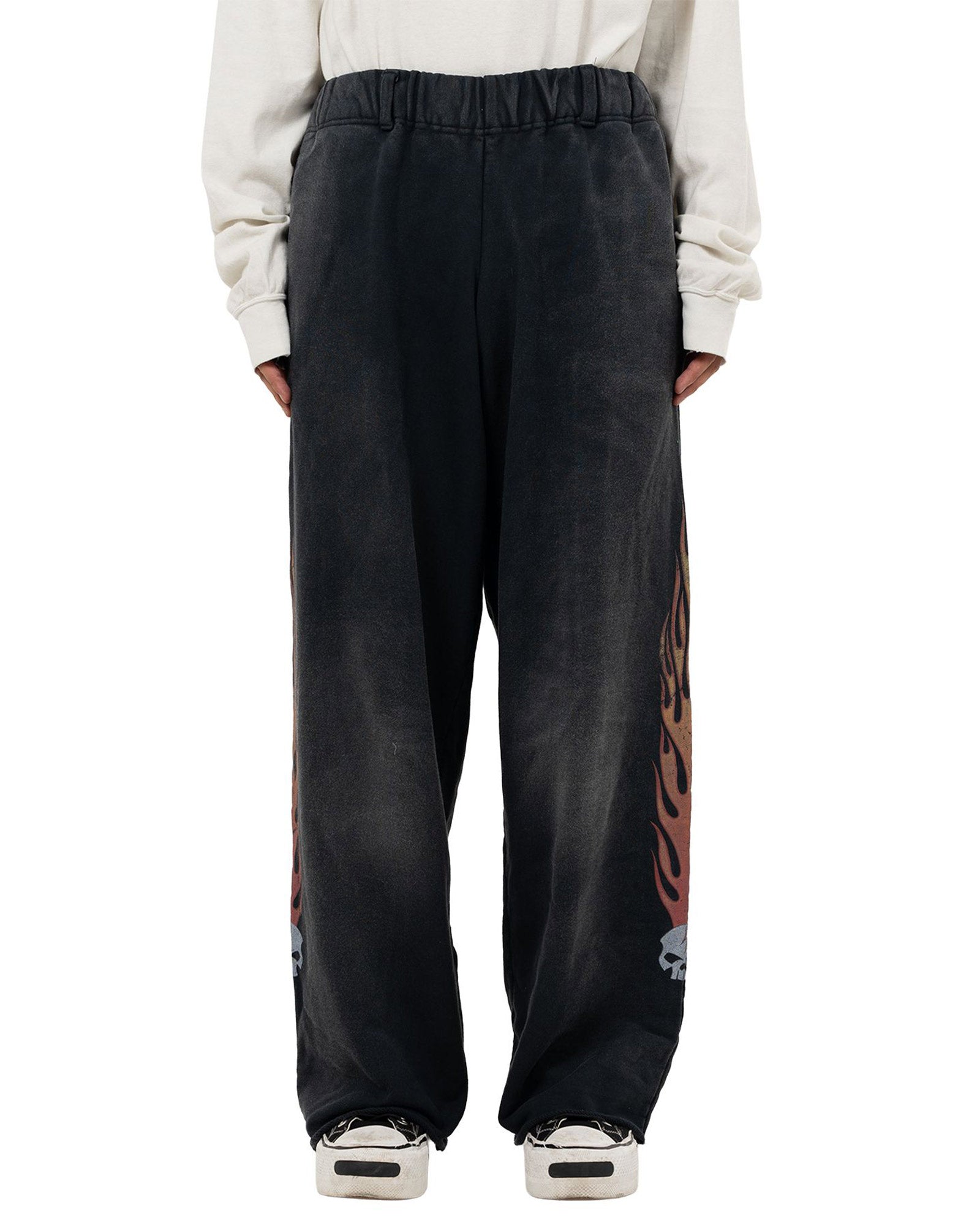 KAMIYA・Kamiya -  FLAME DISTRESSED SWEAT PANTS / BLACK