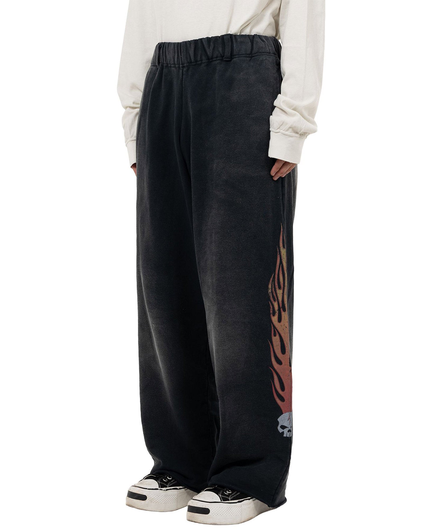 KAMIYA・Kamiya -  FLAME DISTRESSED SWEAT PANTS / BLACK