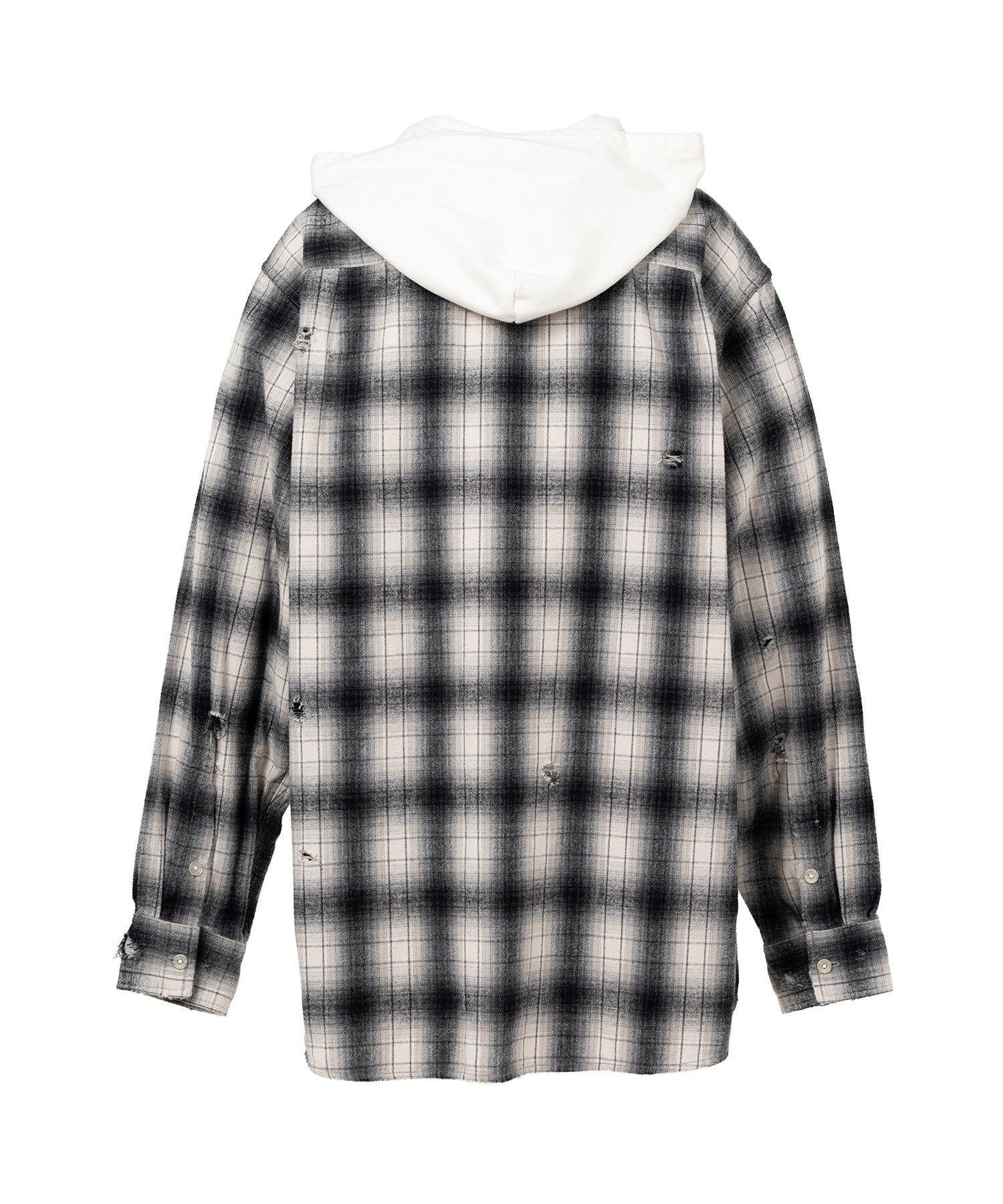 KAMIYA・Kamiya -  DISTRESSED HOODED CHECKED SHIRT / GRAY