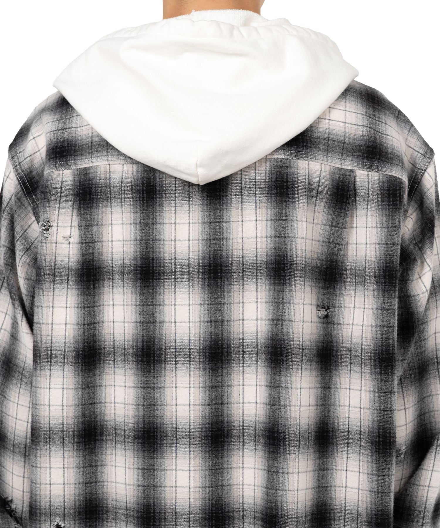 KAMIYA・Kamiya -  DISTRESSED HOODED CHECKED SHIRT / GRAY