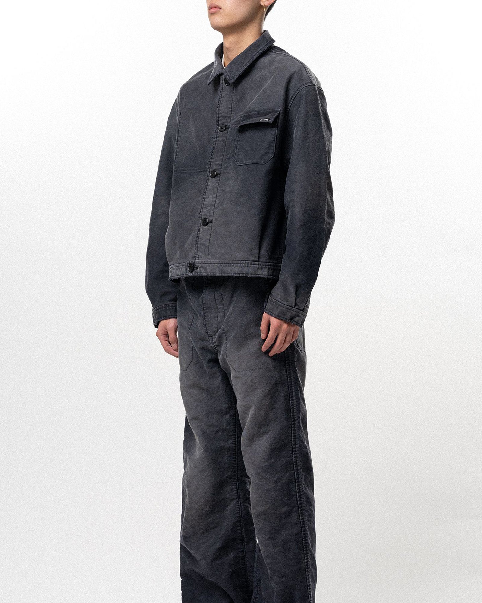 KAMIYA (カミヤ) SS26 DISTRESSED MOLESKIN WORK JACKET / BLACK