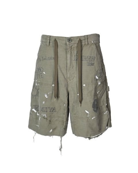 KAMIYA (カミヤ) SS26 GRAFFITI PAINTER SHORTS / KHAKI | Detail