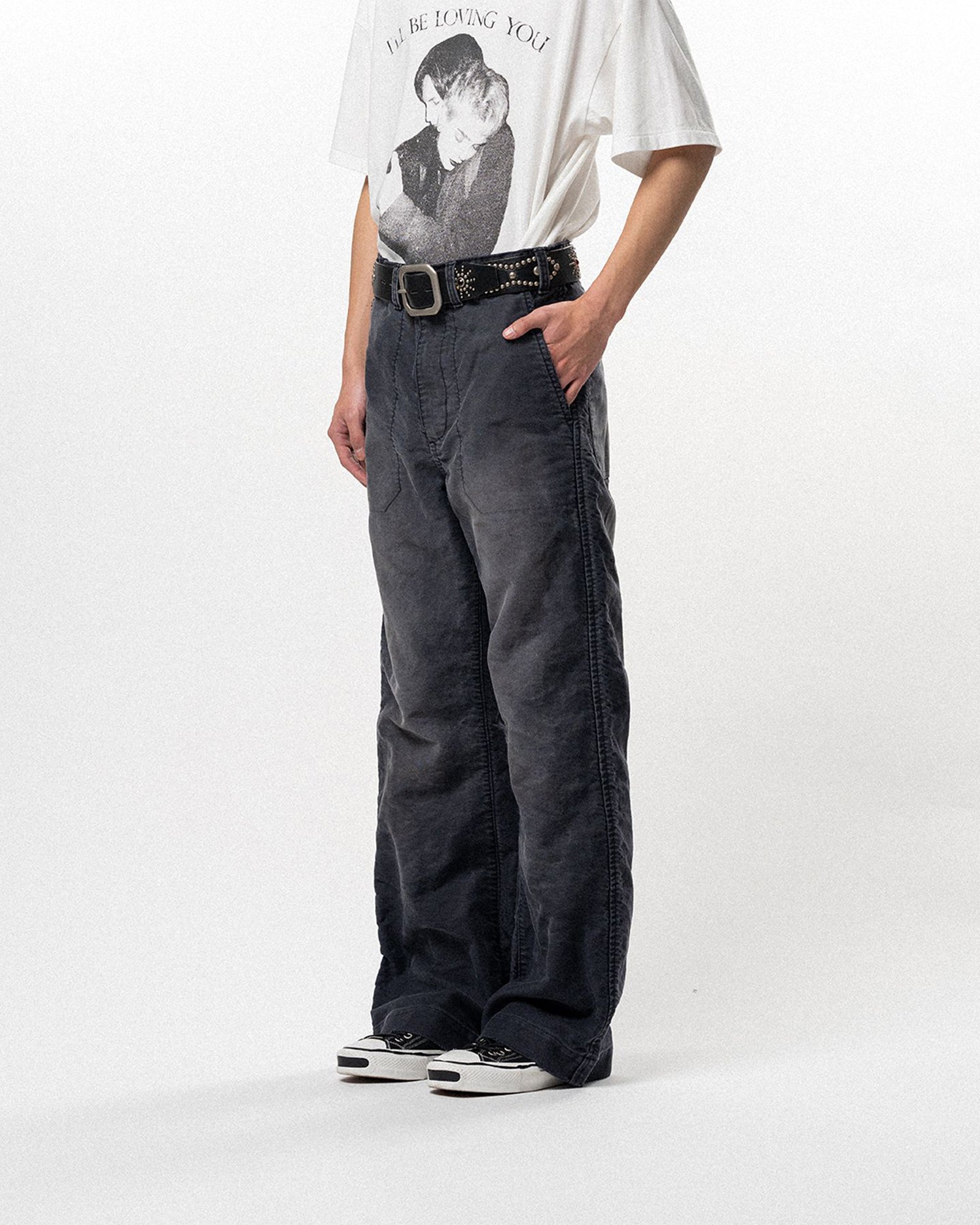 KAMIYA・カミヤ - その他パンツ DISTRESSED MOLESKIN WORK PANTS / BLACK