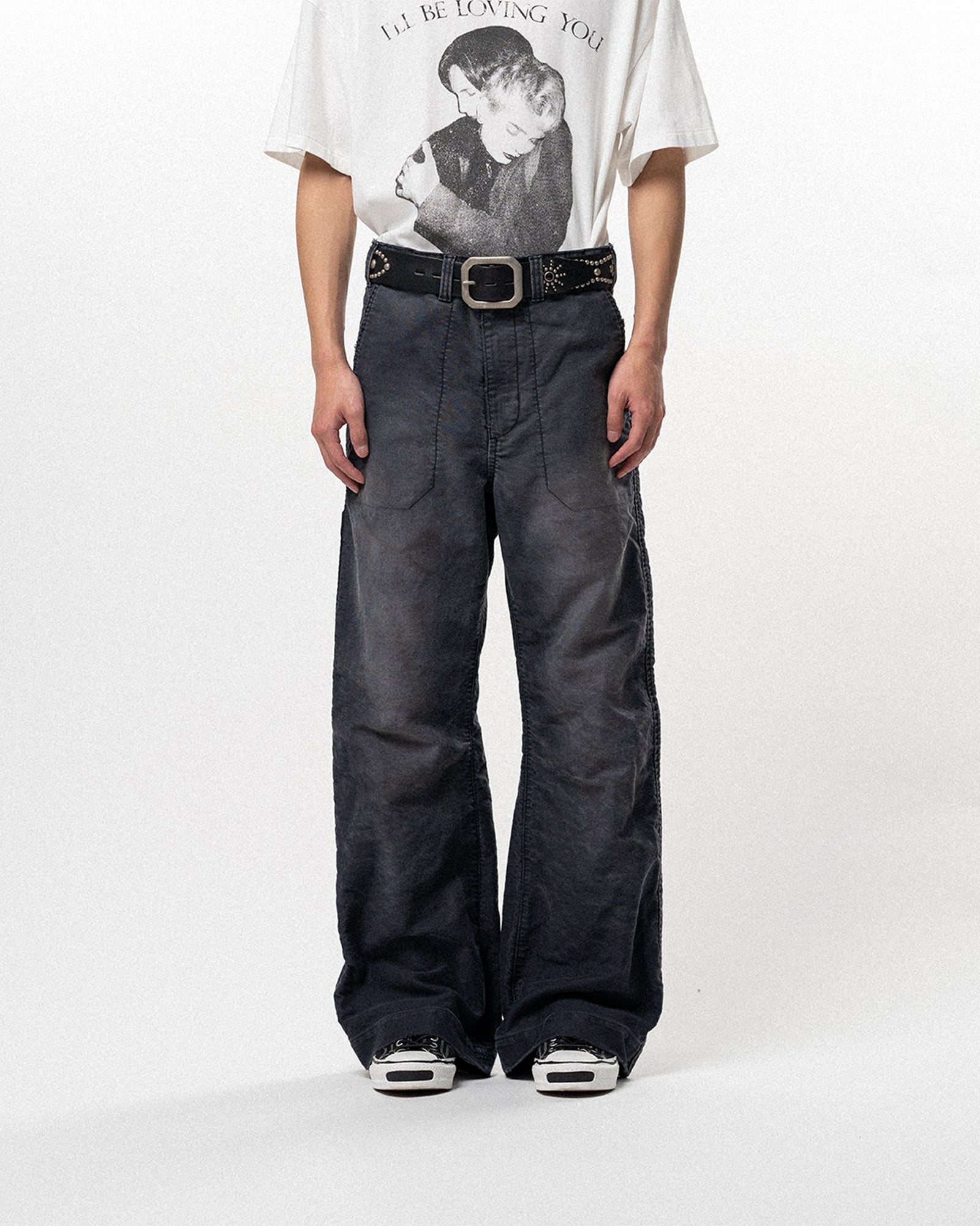 KAMIYA・カミヤ - その他パンツ DISTRESSED MOLESKIN WORK PANTS / BLACK