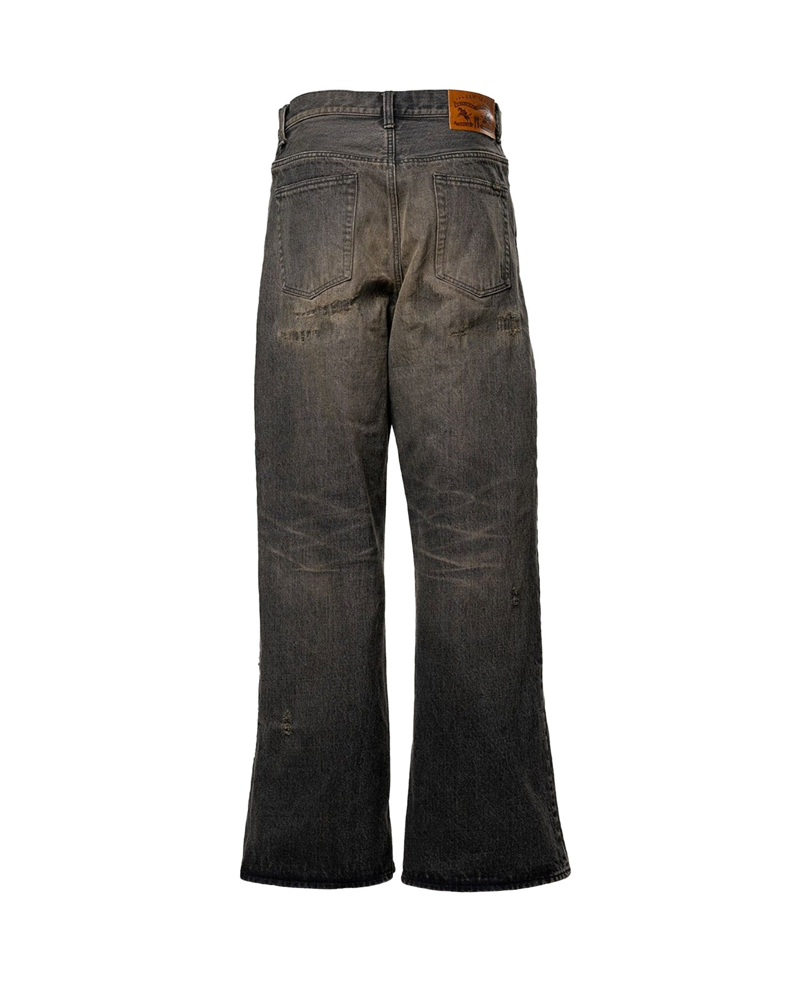 KAMIYA (カミヤ) SS26 BORO BOOTCUT WIDE DENIM PANTS / BLACK
