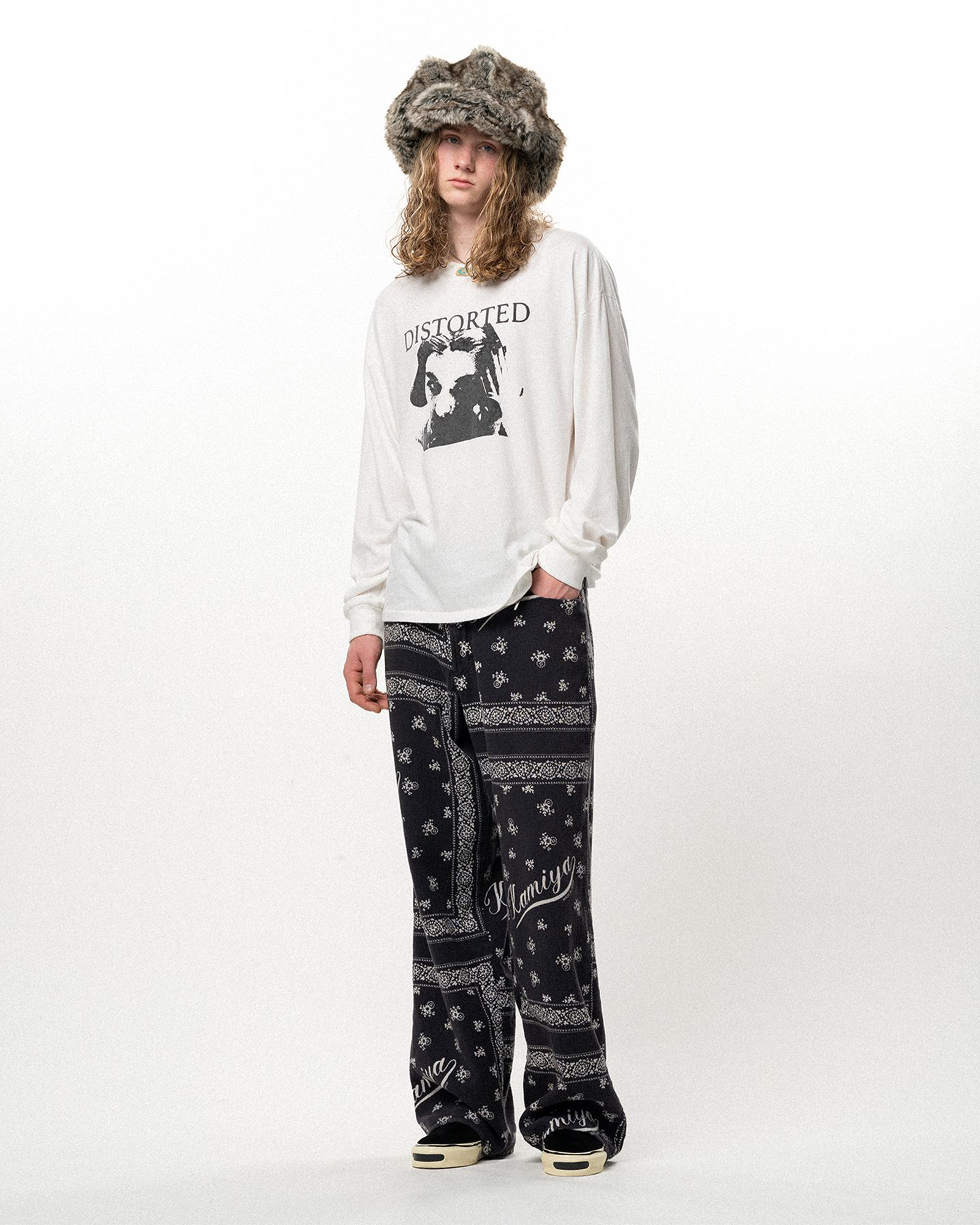 KAMIYA・カミヤ - L/S Tシャツ DISTORTED GIRL L/S TEE T/C / WHITE
