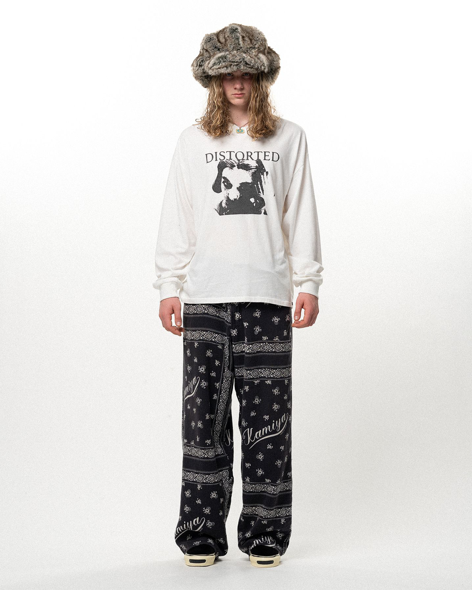 KAMIYA・カミヤ - L/S Tシャツ DISTORTED GIRL L/S TEE T/C / WHITE