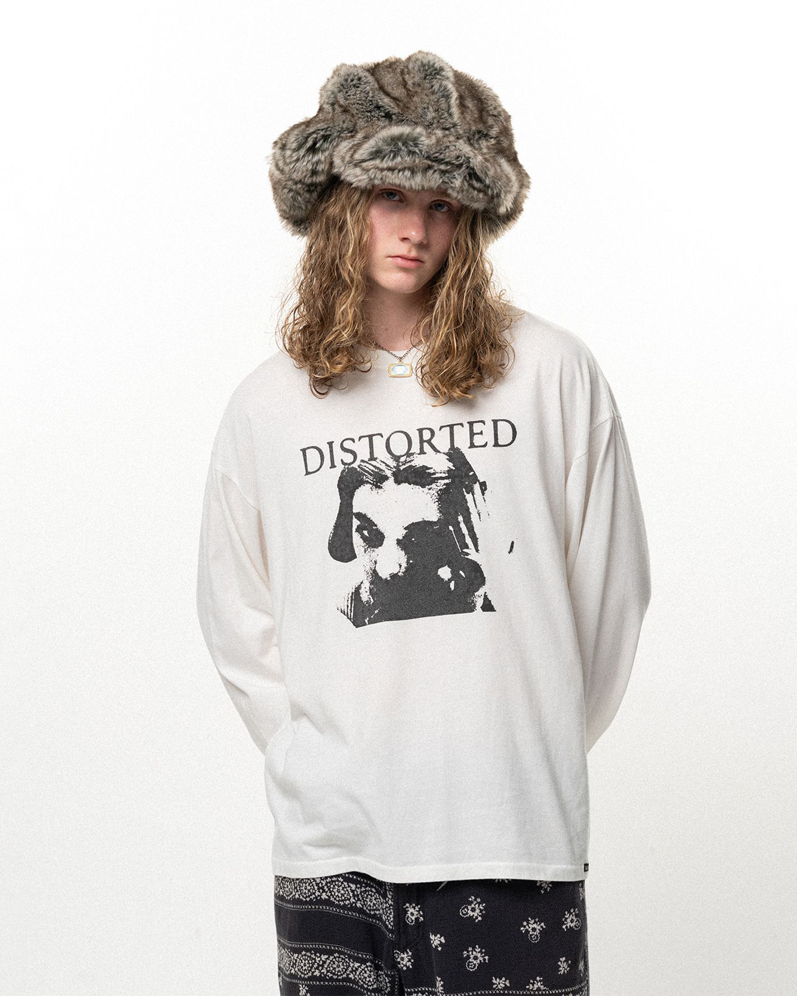 KAMIYA・カミヤ - L/S Tシャツ DISTORTED GIRL L/S TEE T/C / WHITE