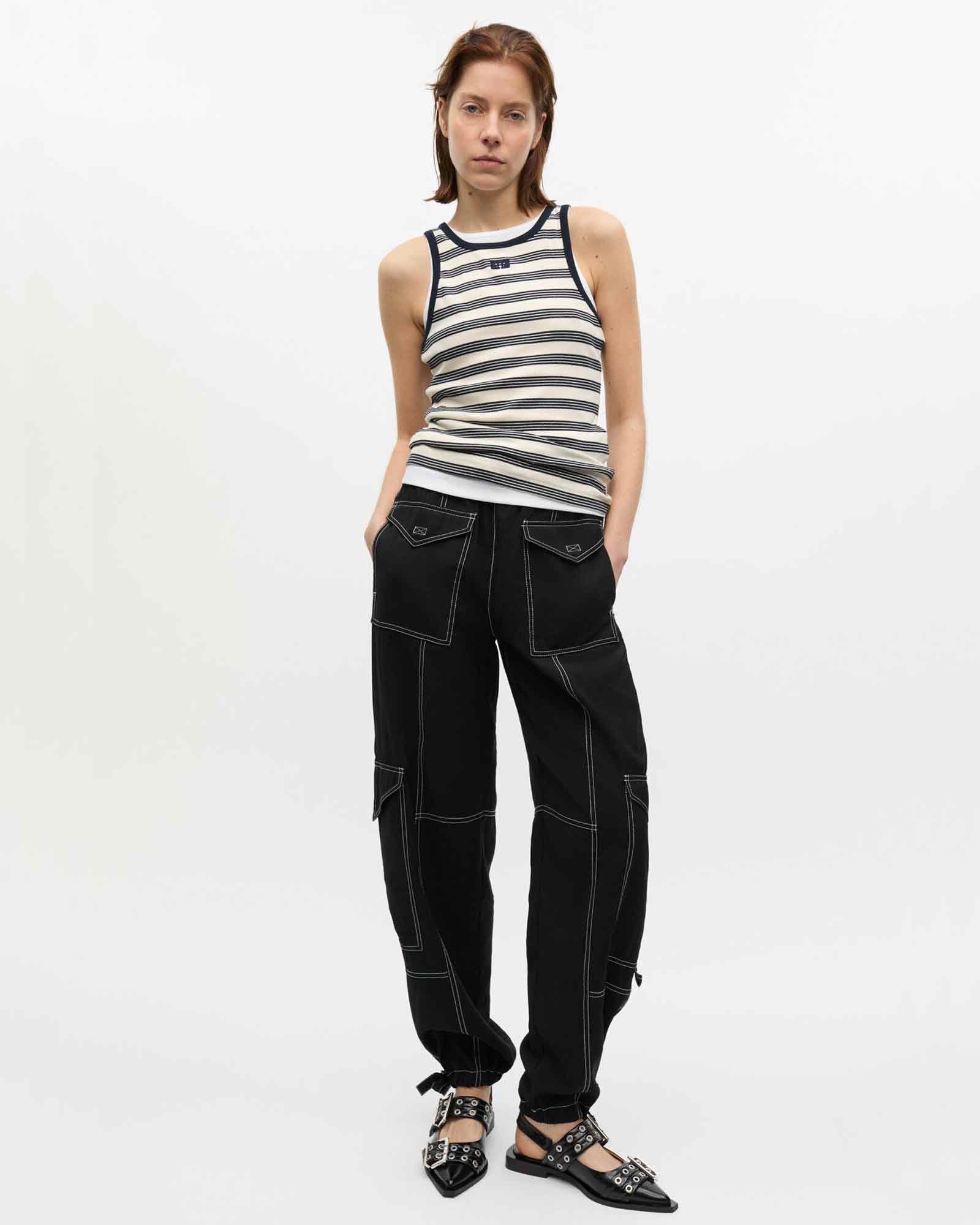 GANNI・ガニー - その他パンツ LIGHT SLUB HIGH WAIST POCKET PANTS / BLACK
