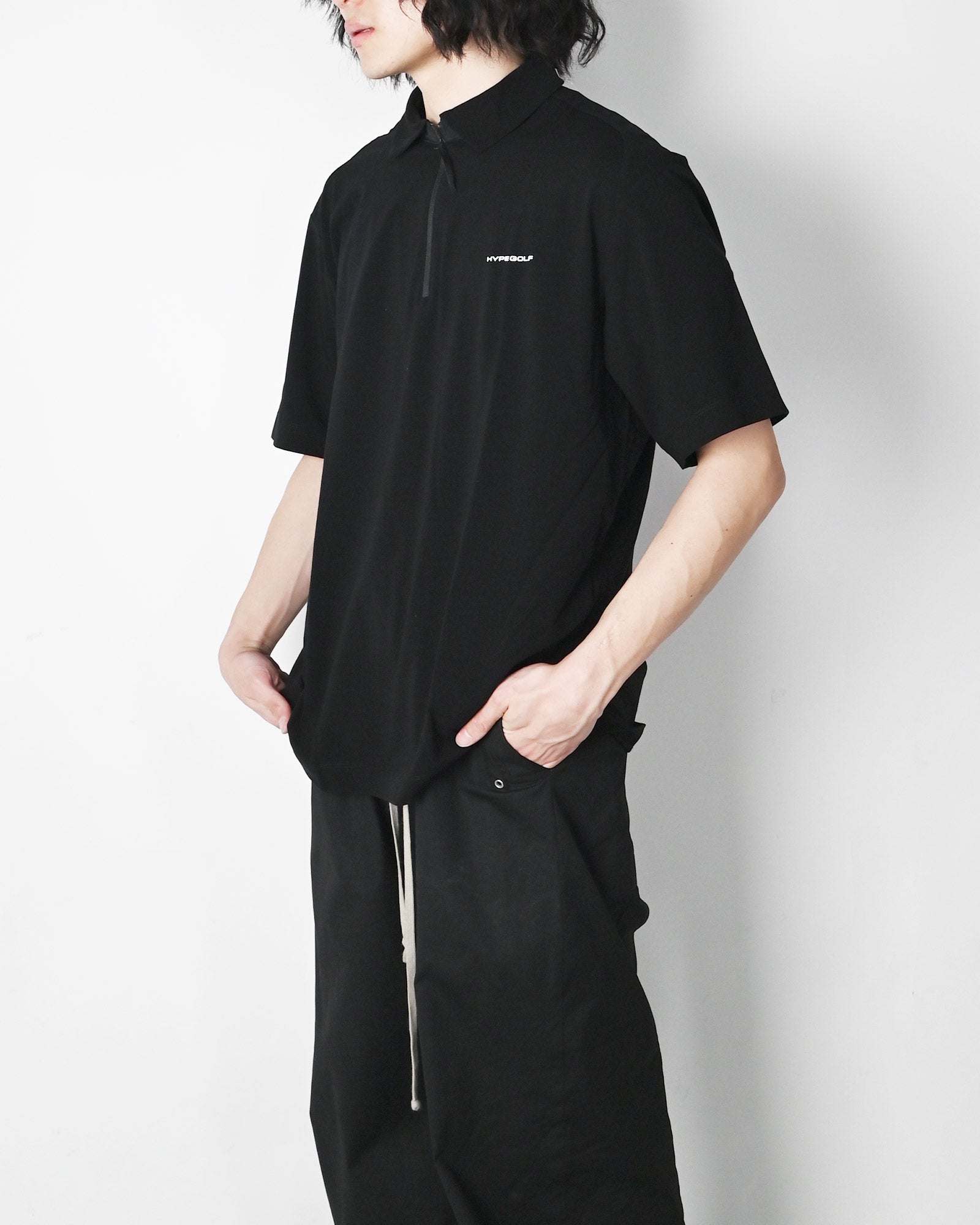 HYPEGOLF・ハイプゴルフ - トップス HALF ZIP-UP POLO T-SHIRTS / BLACK