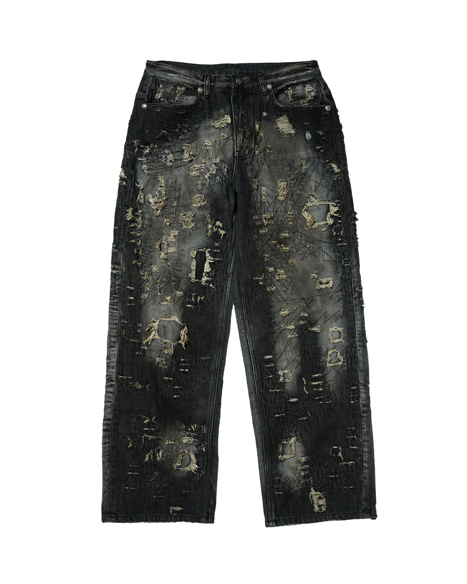 THUG CLUB・サグクラブ - デニムパンツ HARD-WASHED DAMAGED DENIM PANTS / BLACK