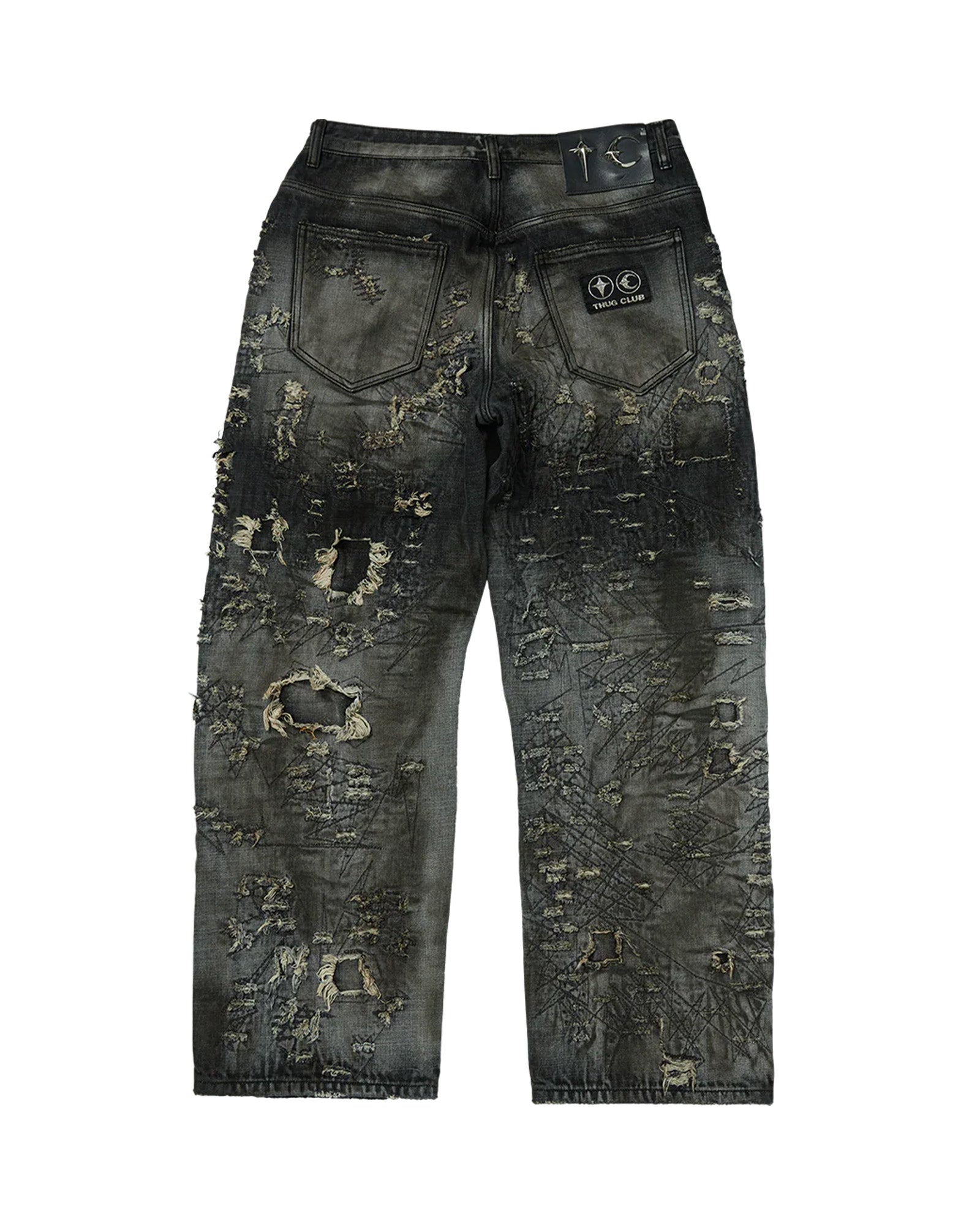 THUG CLUB・サグクラブ - デニムパンツ HARD-WASHED DAMAGED DENIM PANTS / BLACK