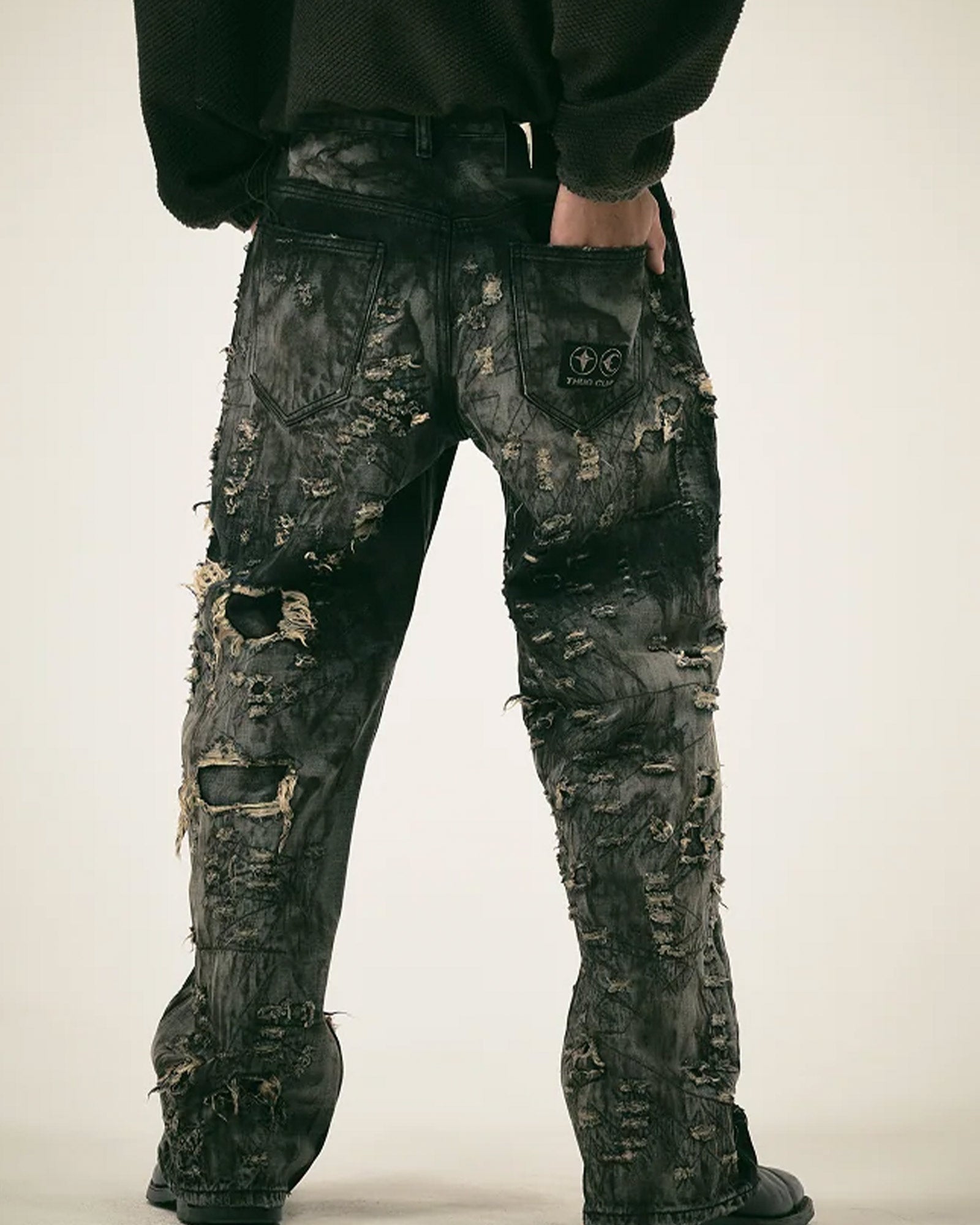 THUG CLUB・サグクラブ - デニムパンツ HARD-WASHED DAMAGED DENIM PANTS / BLACK