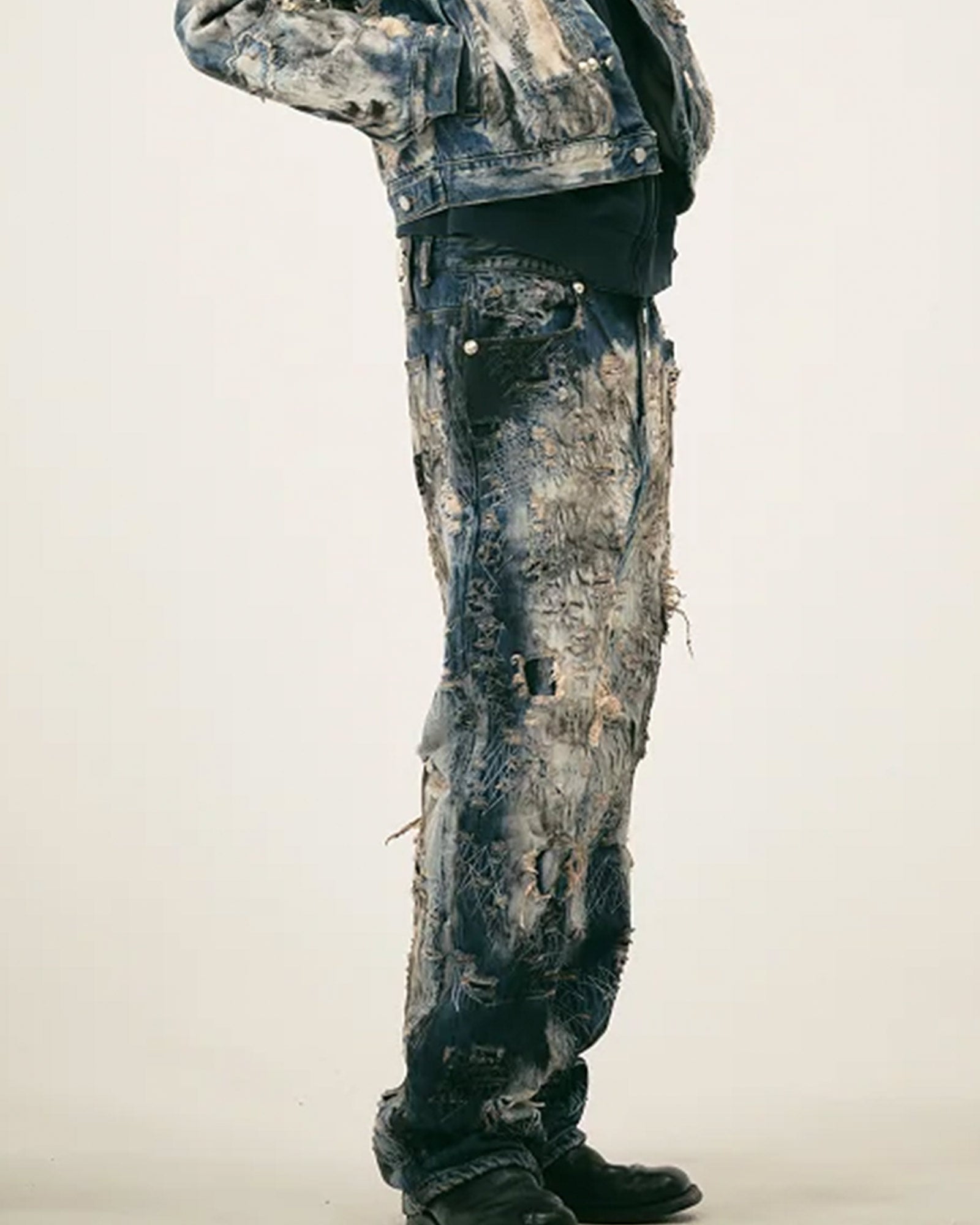 THUG CLUB・サグクラブ - デニムパンツ HARD-WASHED DAMAGED DENIM PANTS / BLUE