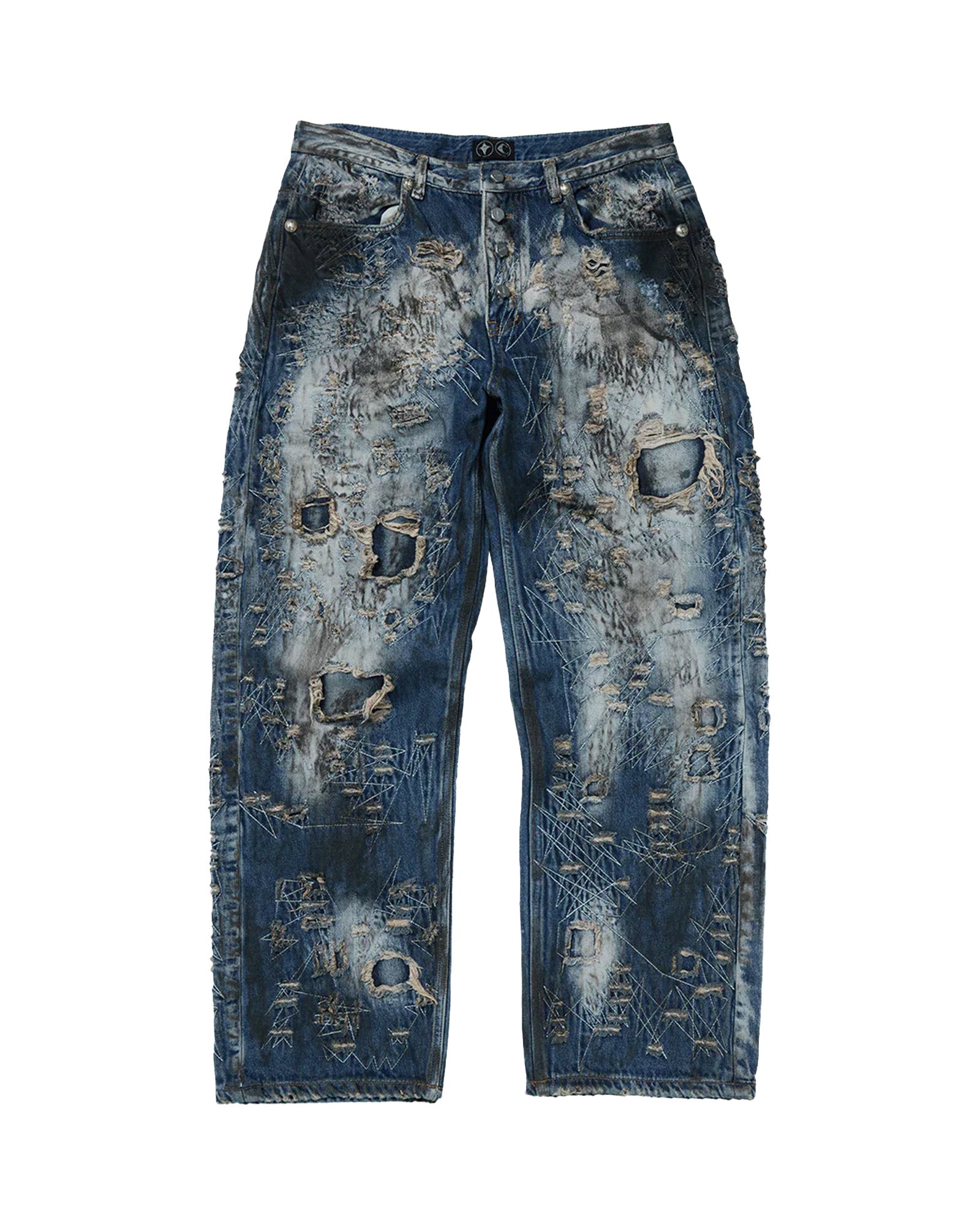 THUG CLUB・サグクラブ - デニムパンツ HARD-WASHED DAMAGED DENIM PANTS / BLUE