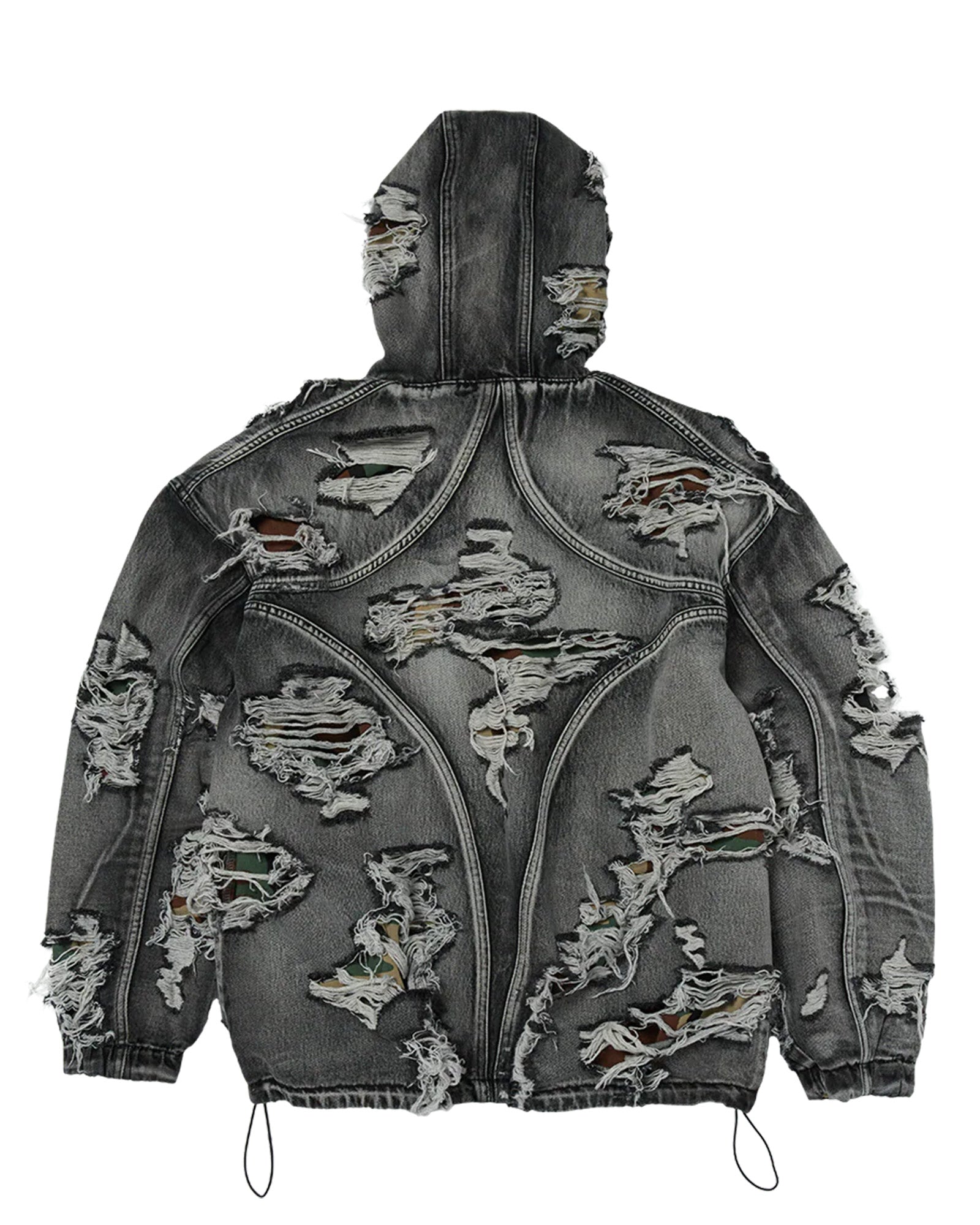 THUG CLUB・サグクラブ - デニムジャケット HELL DENIM CAMO HOODED ZIP-UP / BLACK