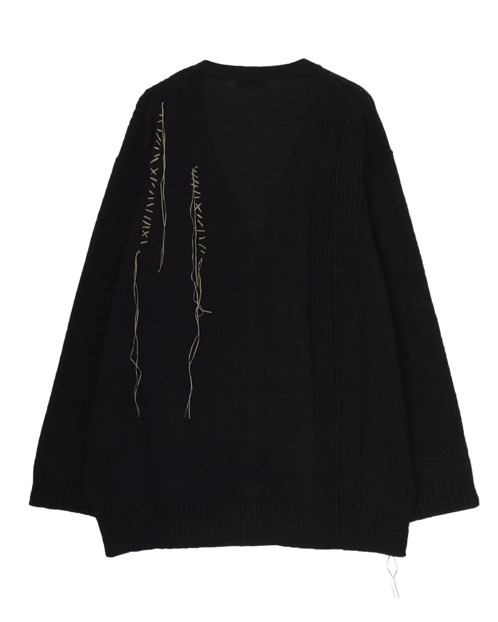 Yohji Yamamoto・Youji Yamamoto -  5G1P EMBROIDERY PLAIN STITCH EMBROIDERY V NECK CARDIGAN / BLACK