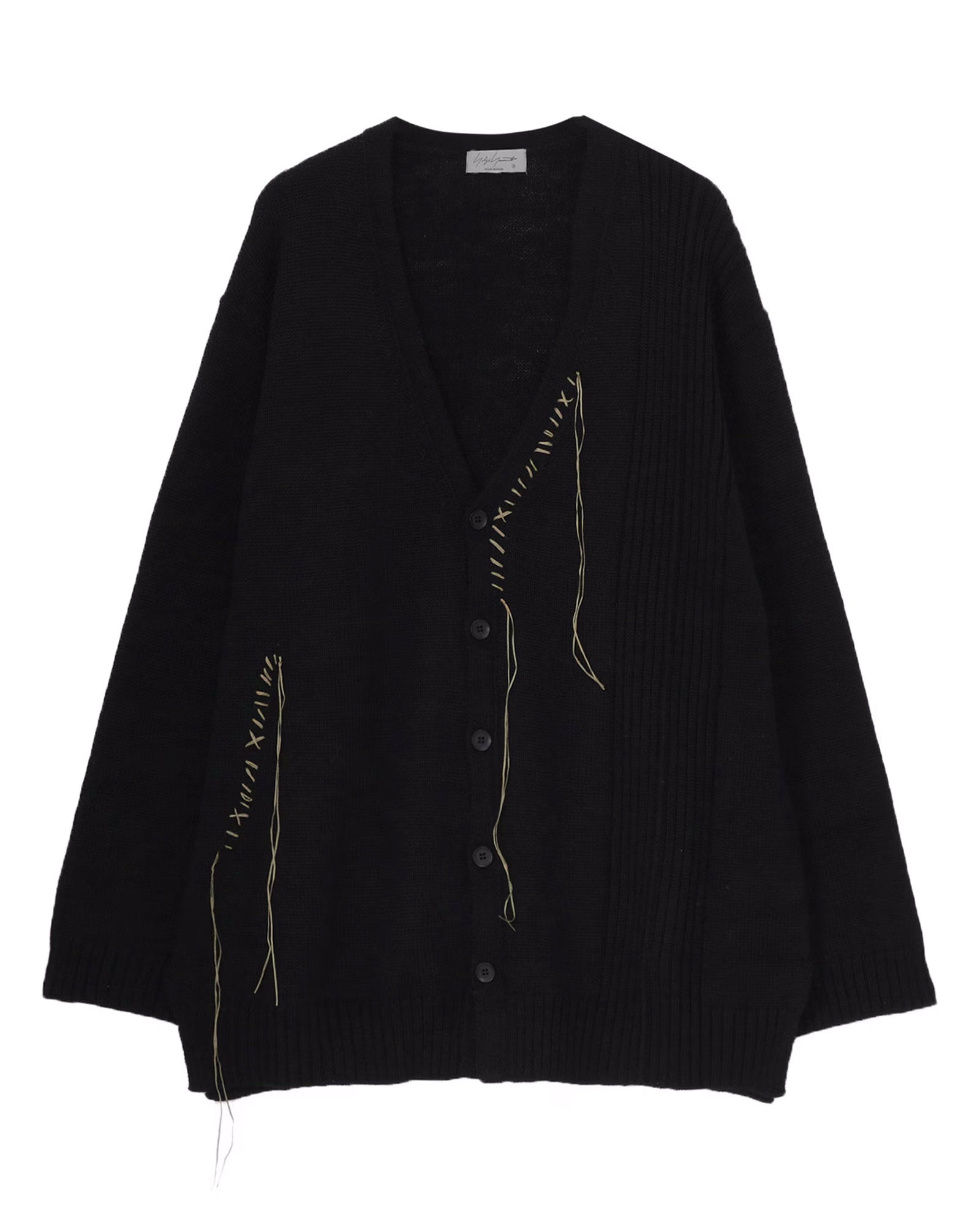 5G1P EMBROIDERY PLAIN STITCH EMBROIDERY V NECK CARDIGAN / BLACK