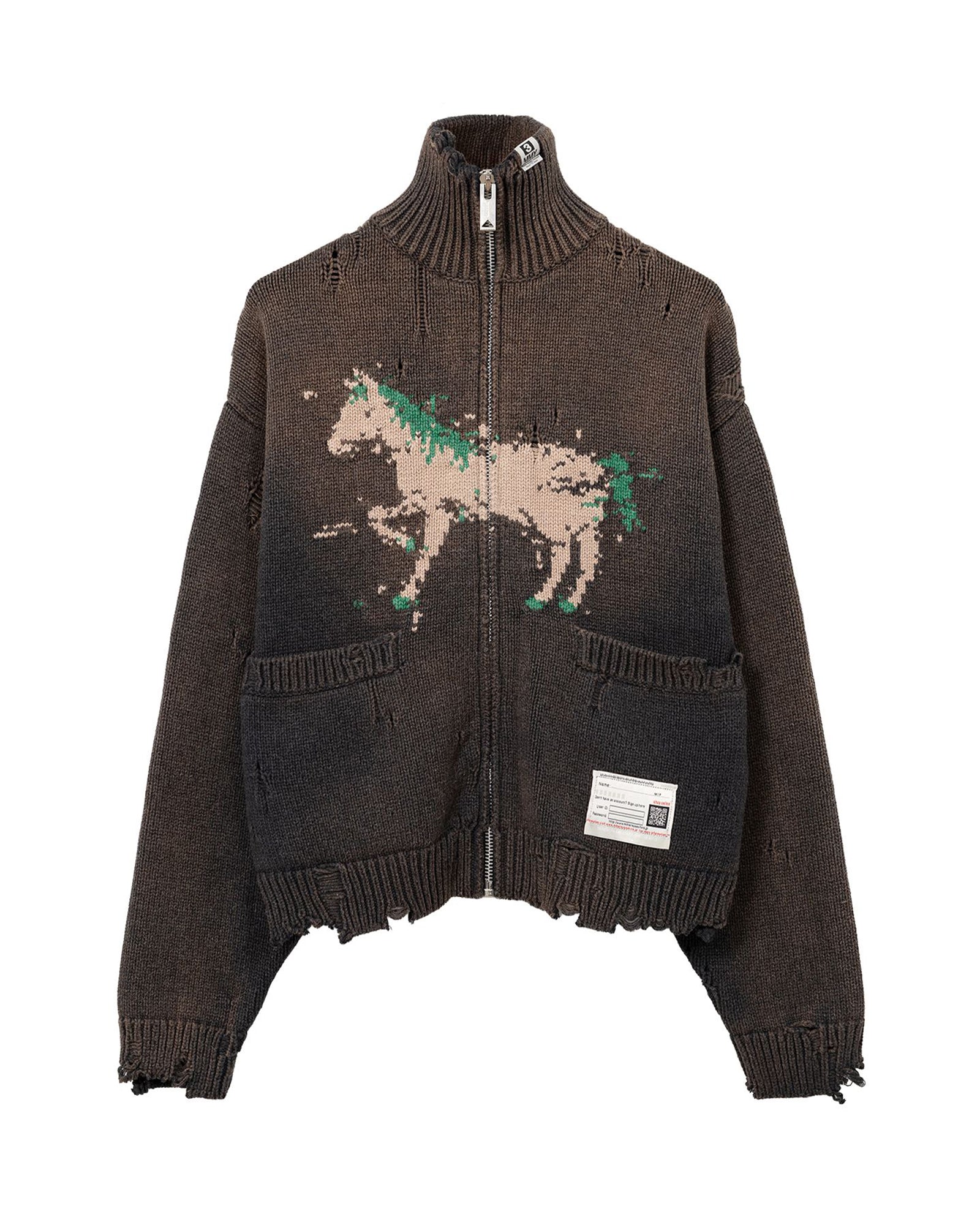 HOOSE JACQUARD KNIT CARDIGAN / BLACK