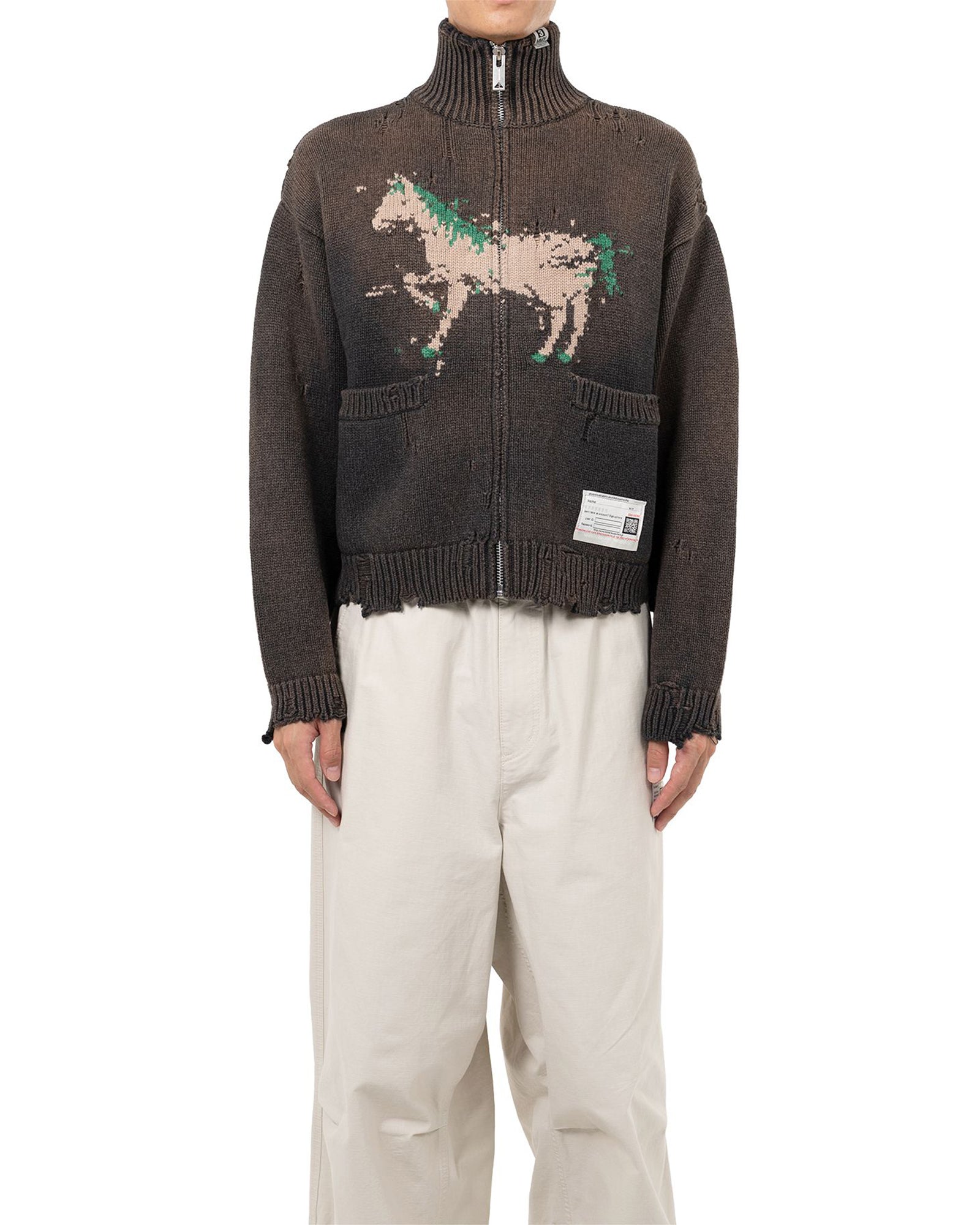 MIHARA YASUHIRO・ミハラヤスヒロ - ニット・セーター HOOSE JACQUARD KNIT CARDIGAN / BLACK