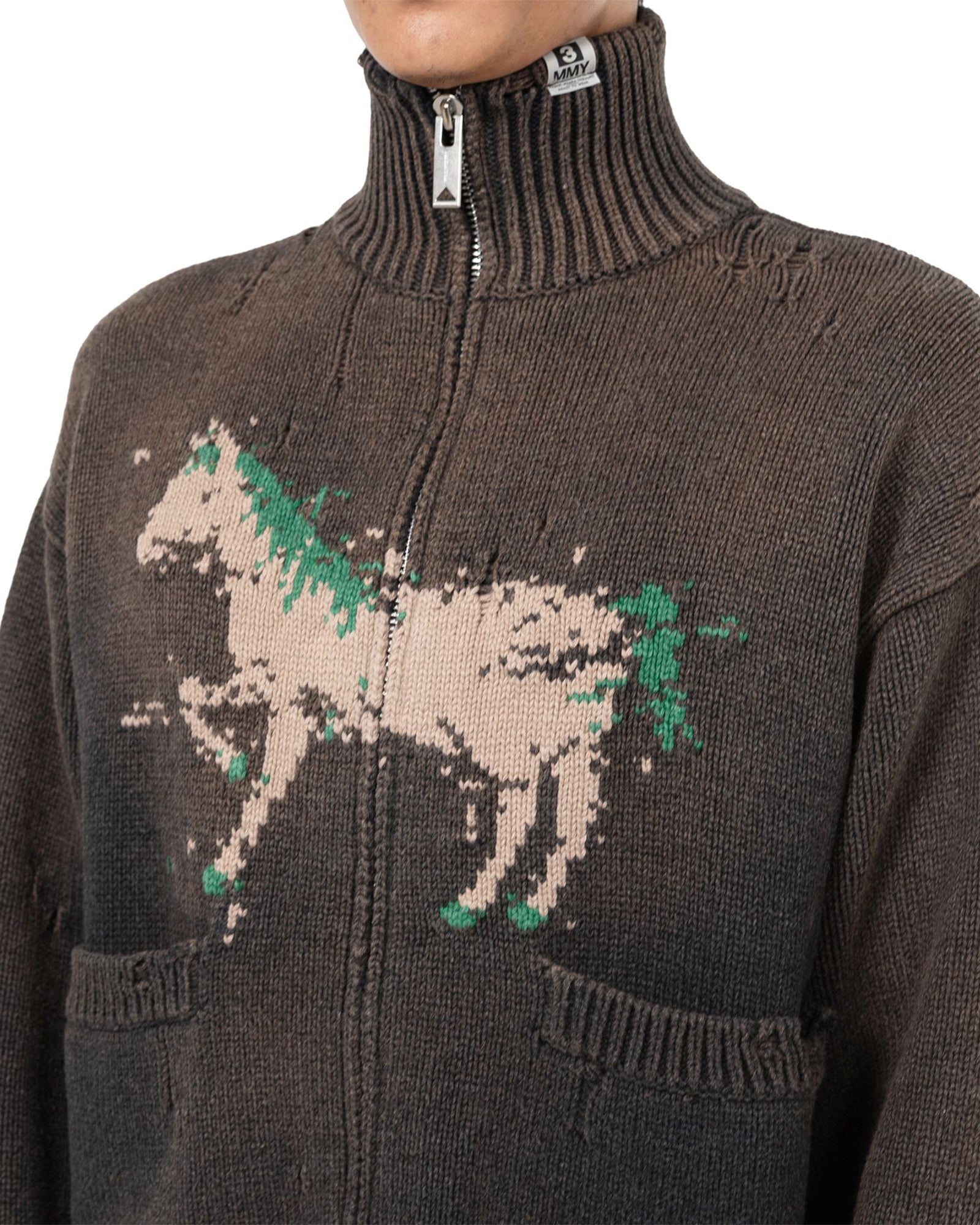 MIHARA YASUHIRO・ミハラヤスヒロ - ニット・セーター HOOSE JACQUARD KNIT CARDIGAN / BLACK