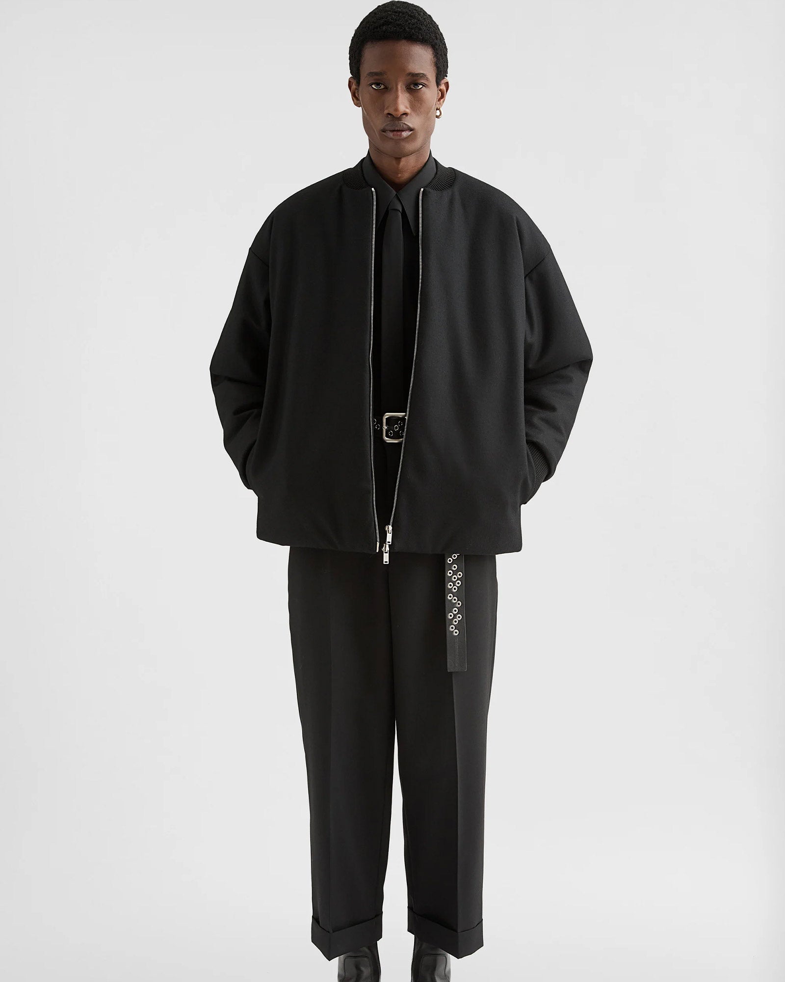 JIL SANDER・Jil Sander -  WOOL MELTON PADDING BOMBER JACKET / BLACK