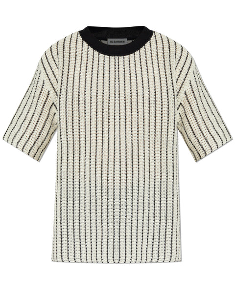 JIL SANDER (ジルサンダー) T-SHIRT WITH DECORATIVE KNIT / CREAM