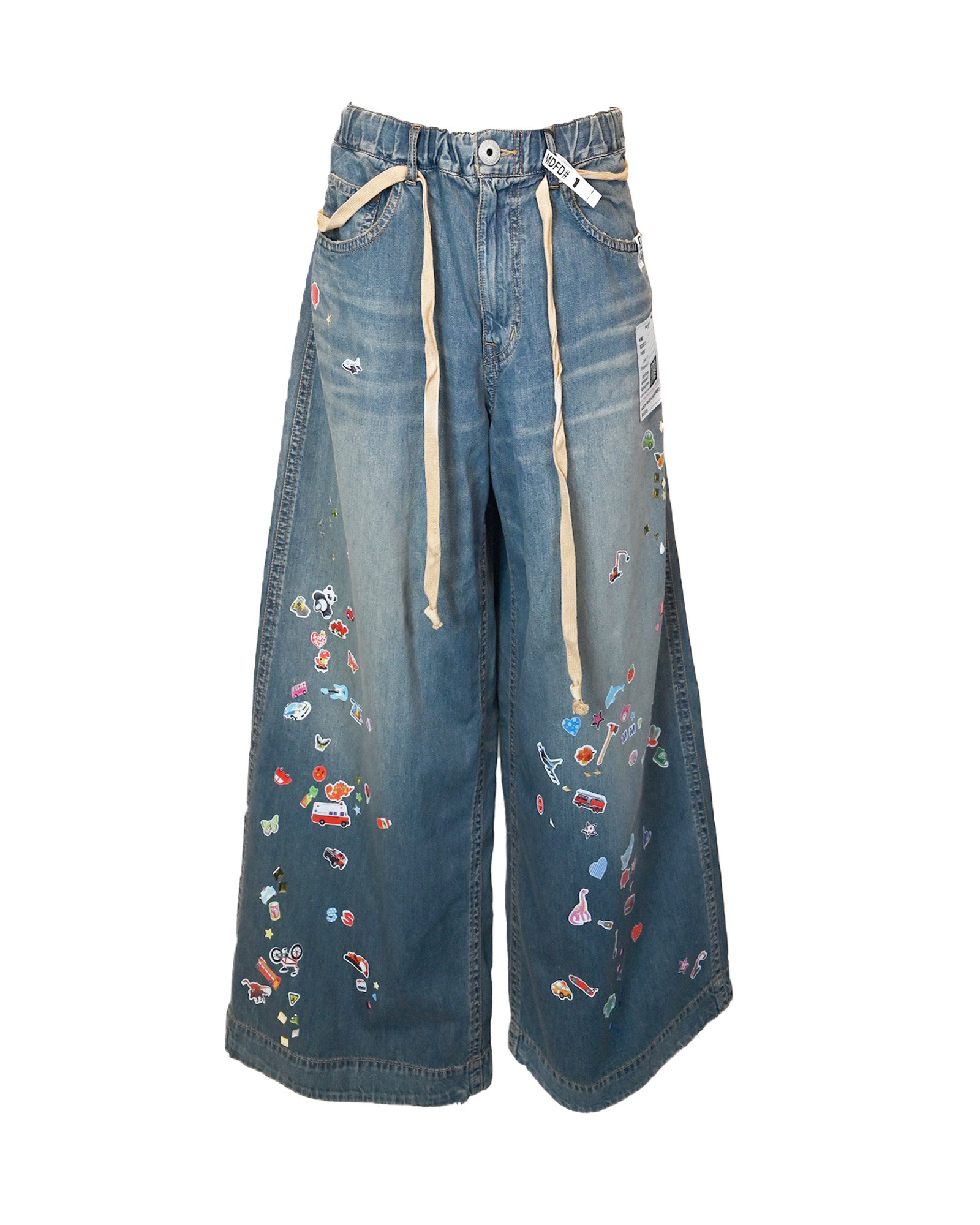 DENIM HUGE DETAIL PANTS w KIDS STICKER / INDIGO