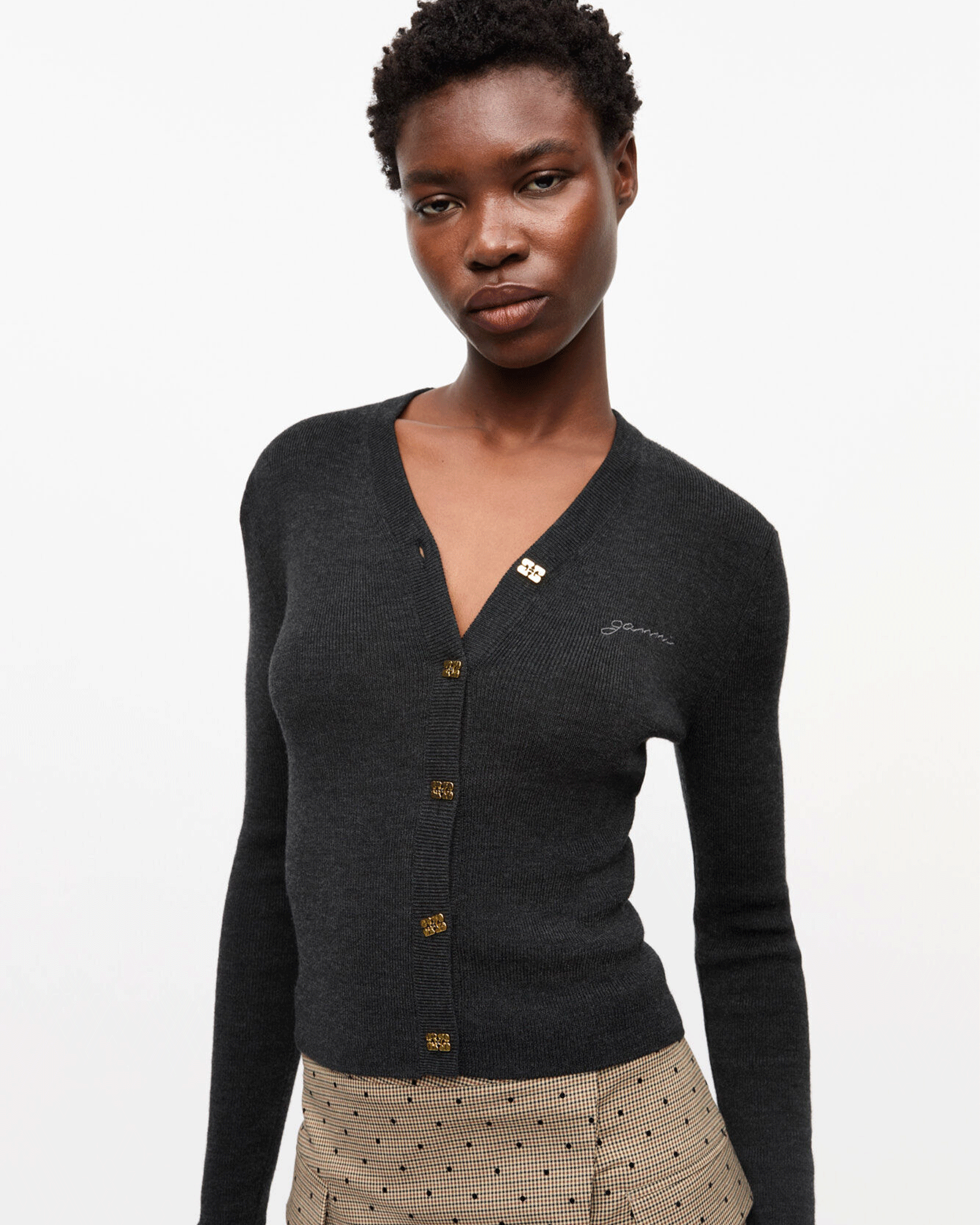 GANNI・ガニー - トップス MINI RIBBED MERINO CARDIGAN / PHANTOM