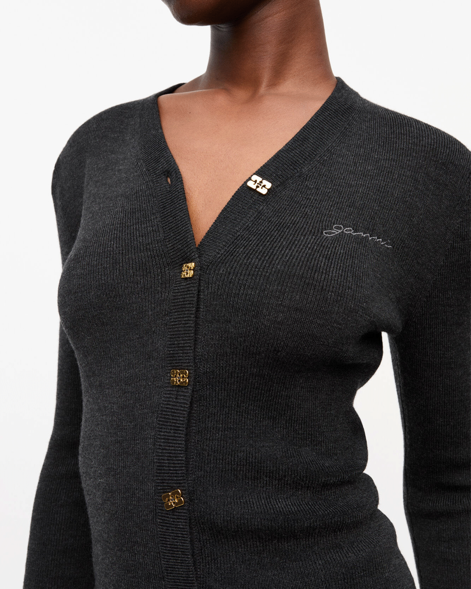 GANNI・ガニー - トップス MINI RIBBED MERINO CARDIGAN / PHANTOM