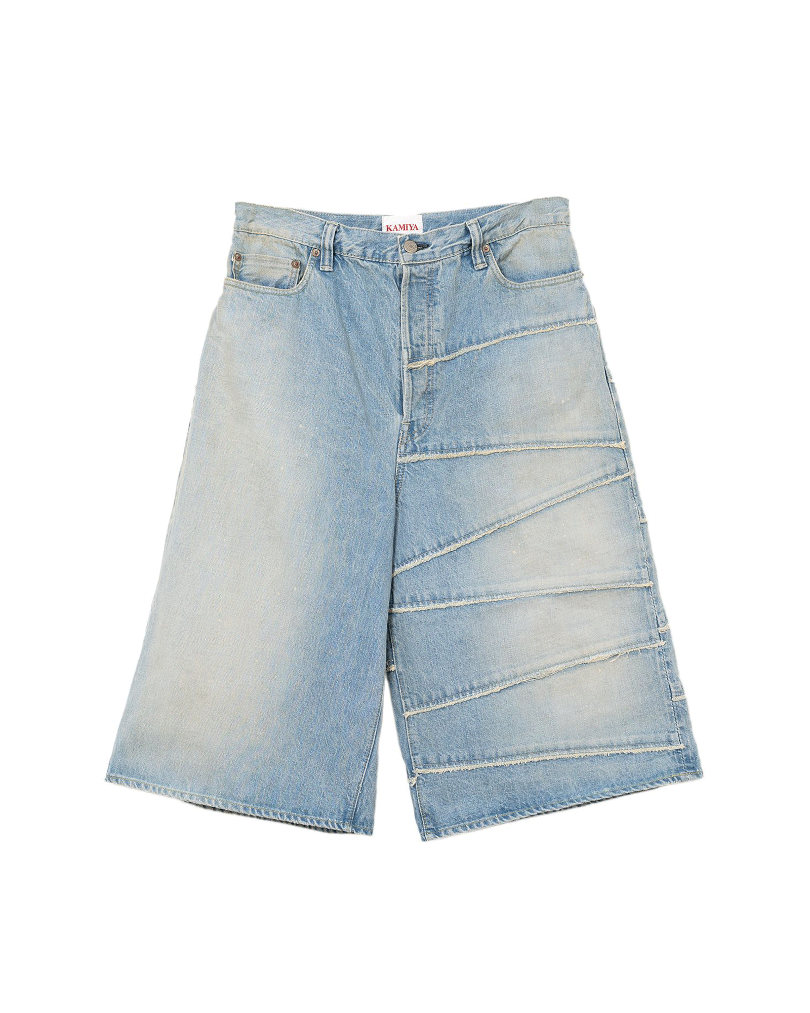 KAMIYA・カミヤ - ハーフ・ショートパンツ SWITCHING DENIM WIDE BERMUDA PANTS FULL COUNT X KAMIYA / INDIGO