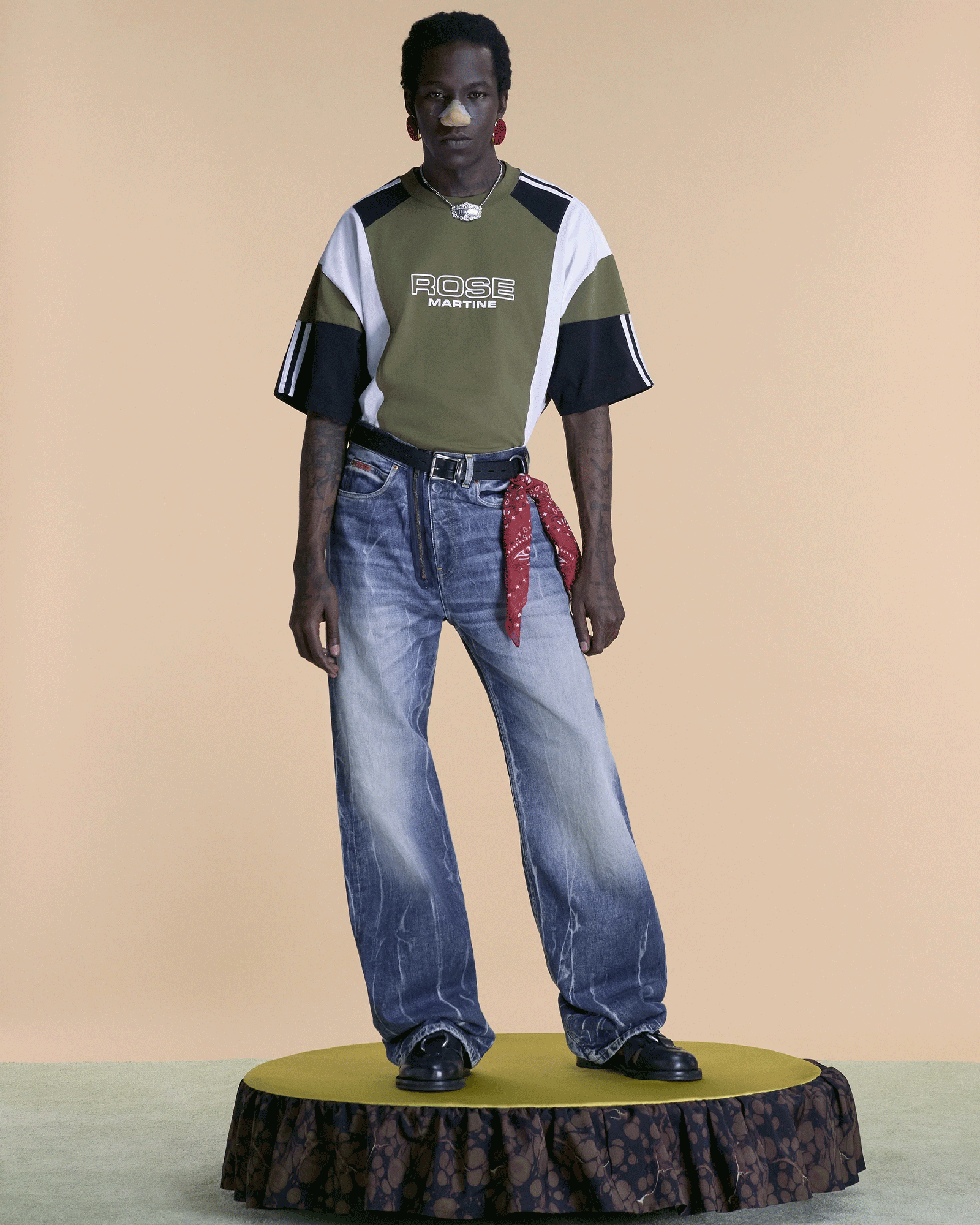 KNITTED OVERSIZEDPANELLED T-SHIRT / GREEN | detail-online-store KNITTED OVERSIZEDPANELLED T-SHIRT / GREEN | detail-online-store